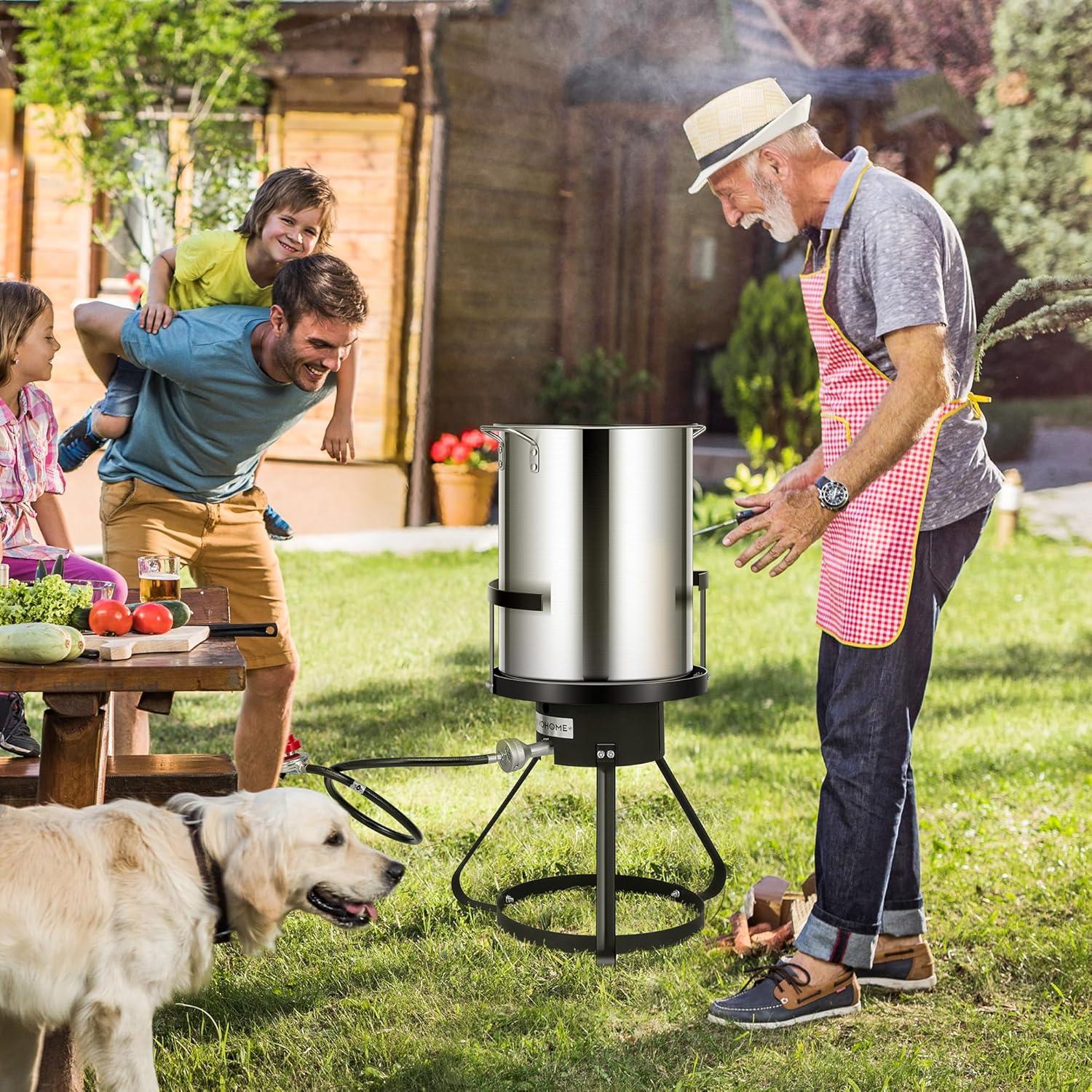 Outvita 30 Qt Turkey Deep Fryer & 10QT Fish Fryer Kit w/Baskets,Aluminum Fish & Seafood Boiler Steamer with 54,000 BTU Propane Gas Burner Stand Injector Thermometer Hose, Ideal for Outdoor Fry