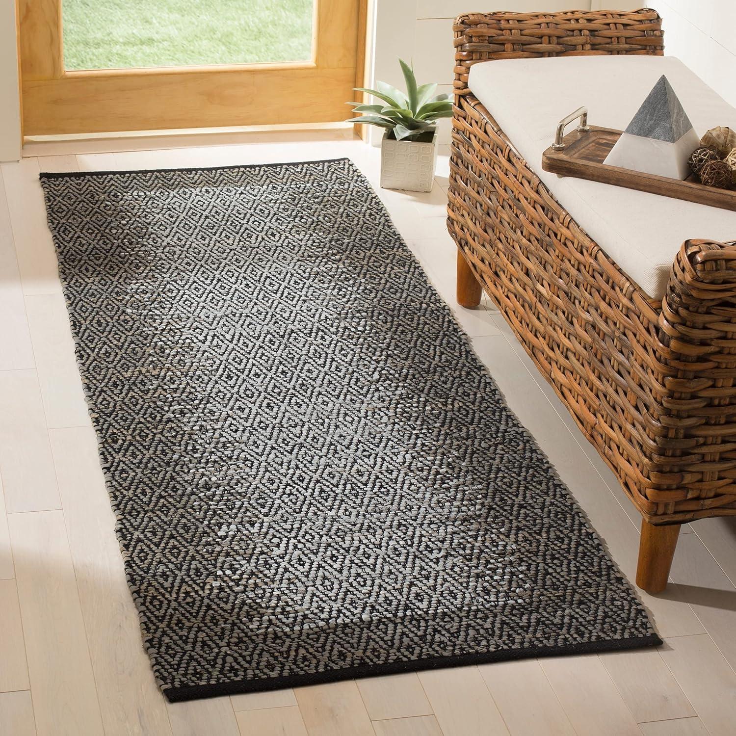 Vintage Leather VTL387 Hand Woven Indoor Accent Rug - Light Grey/Charcoal - 3'x5' - Safavieh.