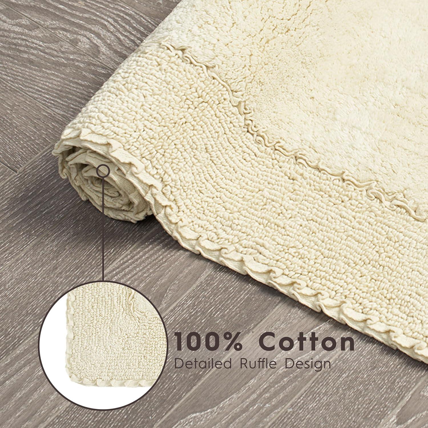 Laura Ashley Off-White Cotton Ruffle Border Bath Rug 20" x 34"