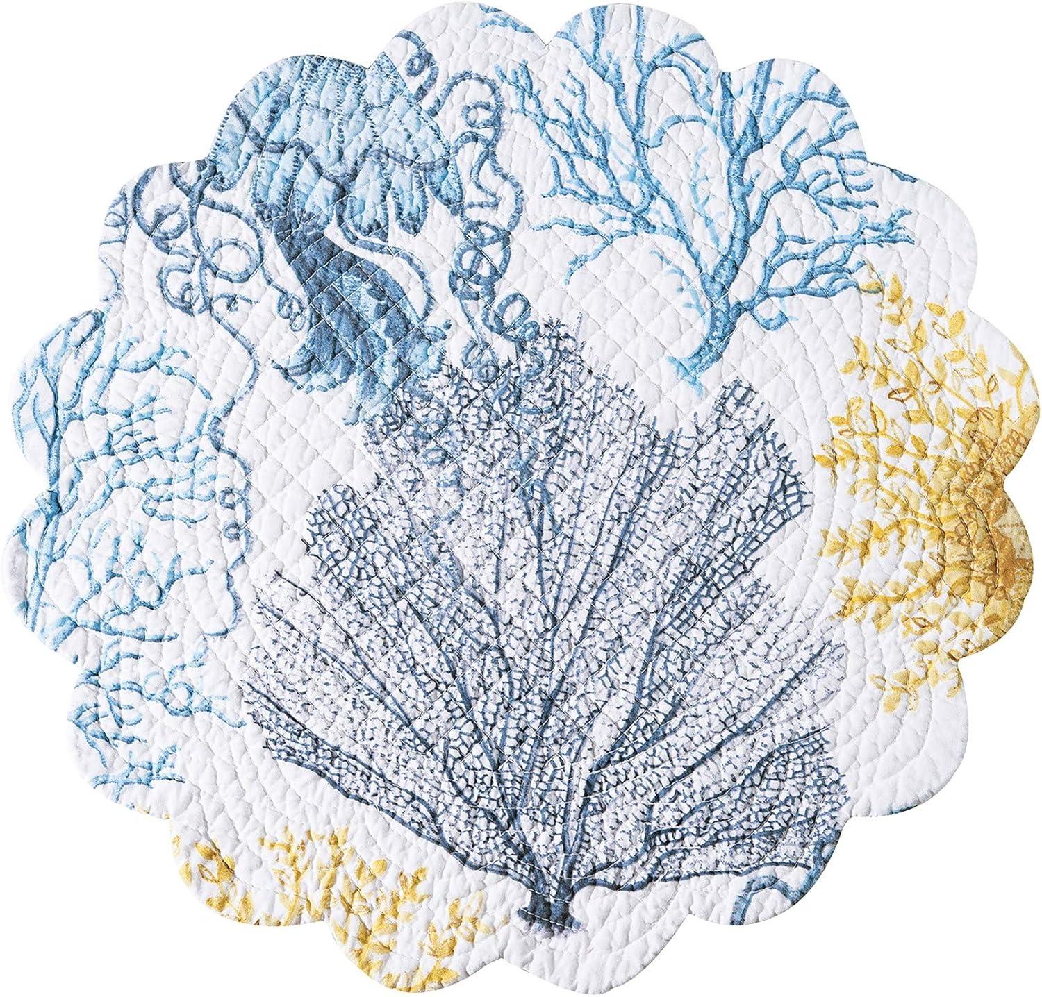 Monterey Mist Round Quilted Cotton Coastal Placemat Set