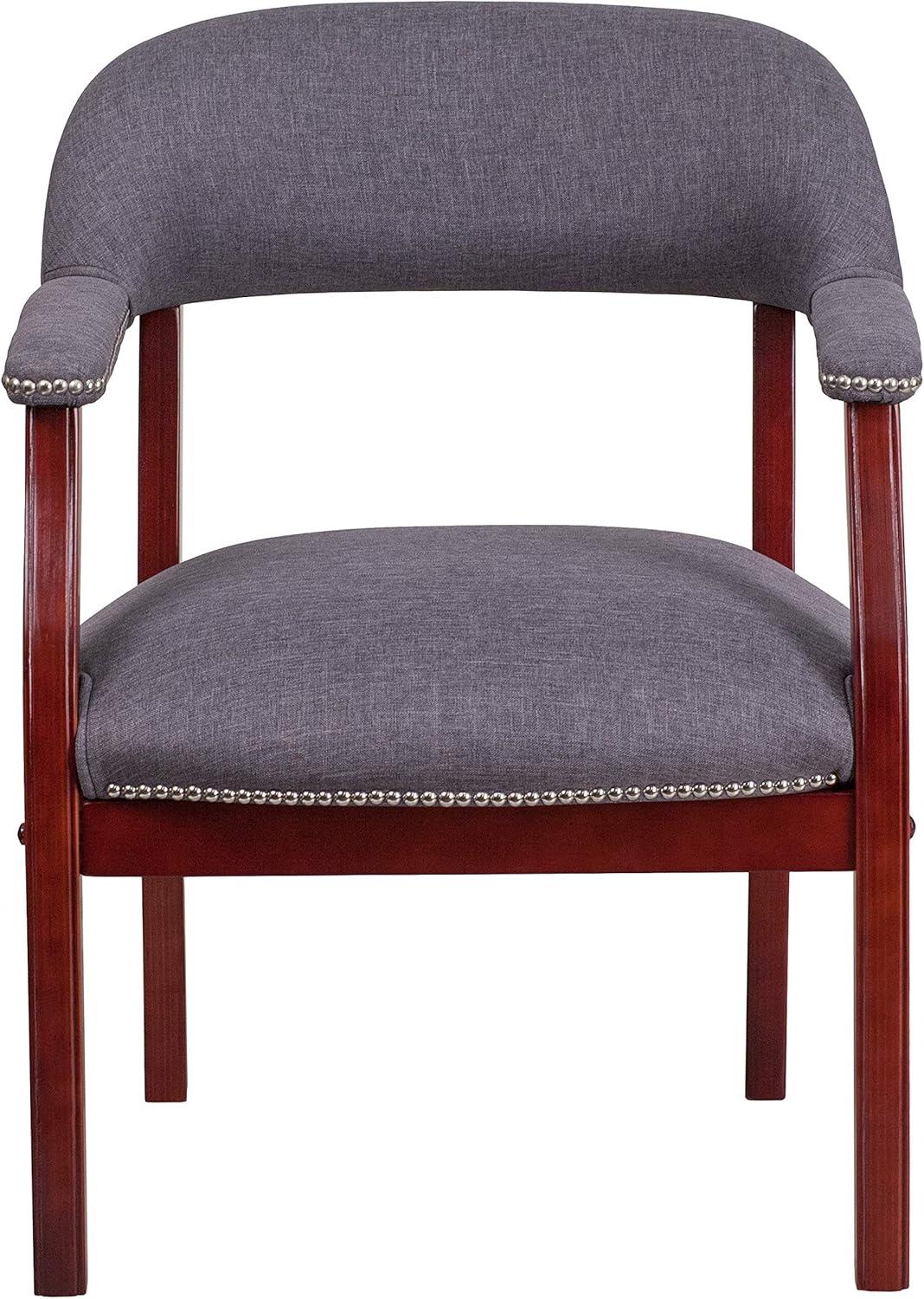 Elegant Gray Fabric Conference Chair with Silver Nailhead Trim