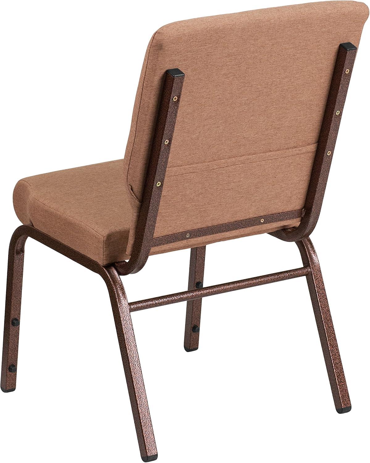 Caramel Fabric and Copper Metal Stacking Church Chairs, Set of 4