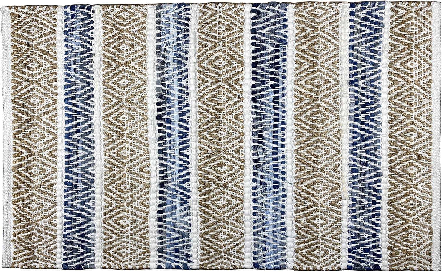 Lucky Brand – Jute Rug | Lolita Chevron Motif | Rectangular Accent Rug | 100% Natural Jute Fiber | Premium Home Décor | Measures 2'3" X 3'9" | Natural/White/Denim