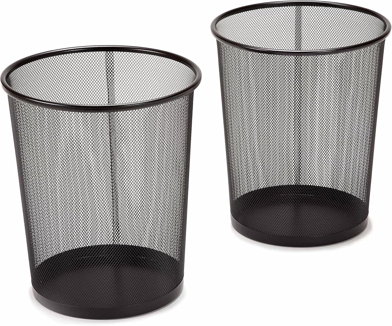 Black Steel Mesh Round Office Trash Can Set