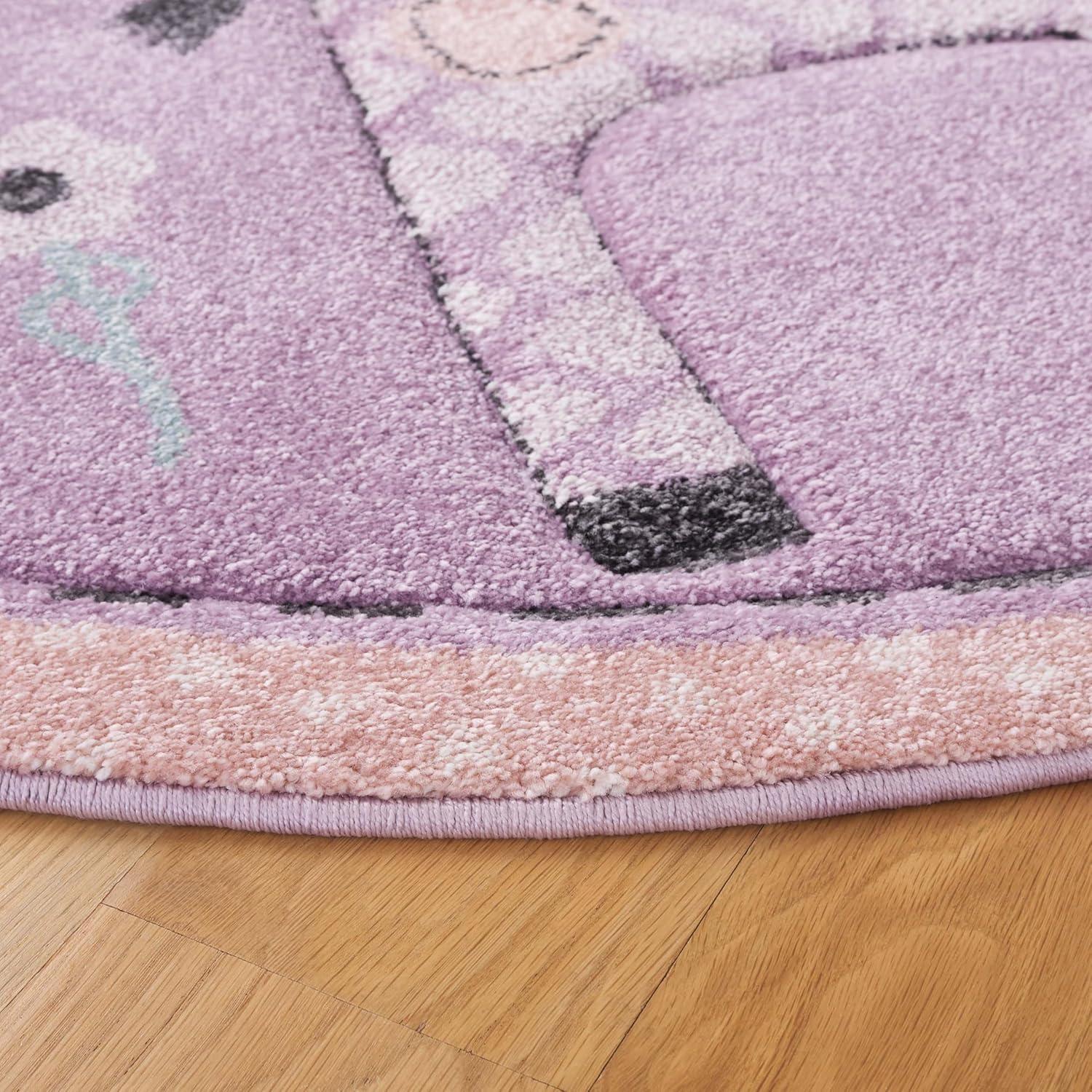 SAFAVIEH Carousel Kids Taneka Animals at Play Area Rug, Purple, 5'3" x 5'3" Round