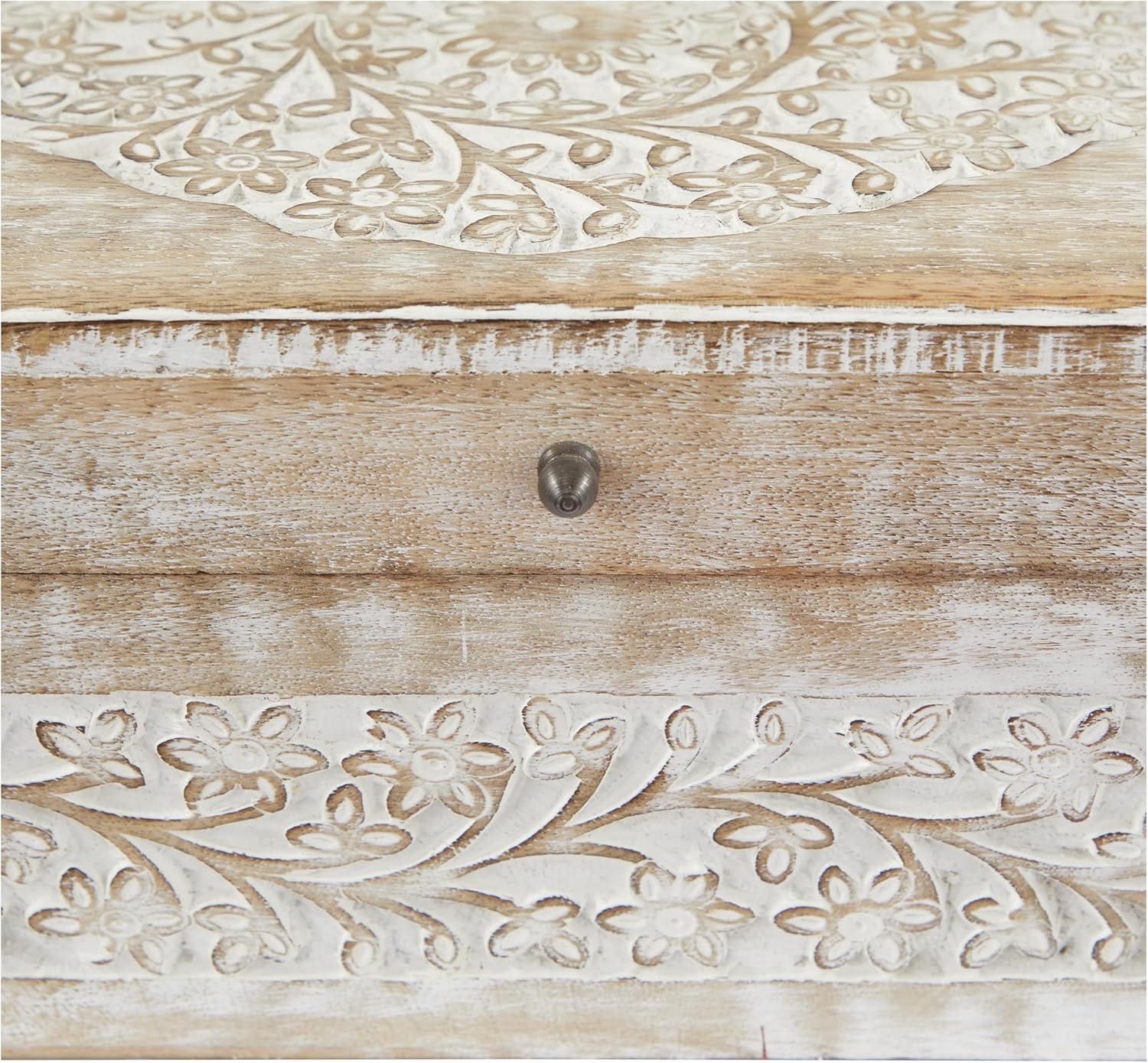 Set of 3 Whitewashed Mango Wood Carved Lidded Boxes