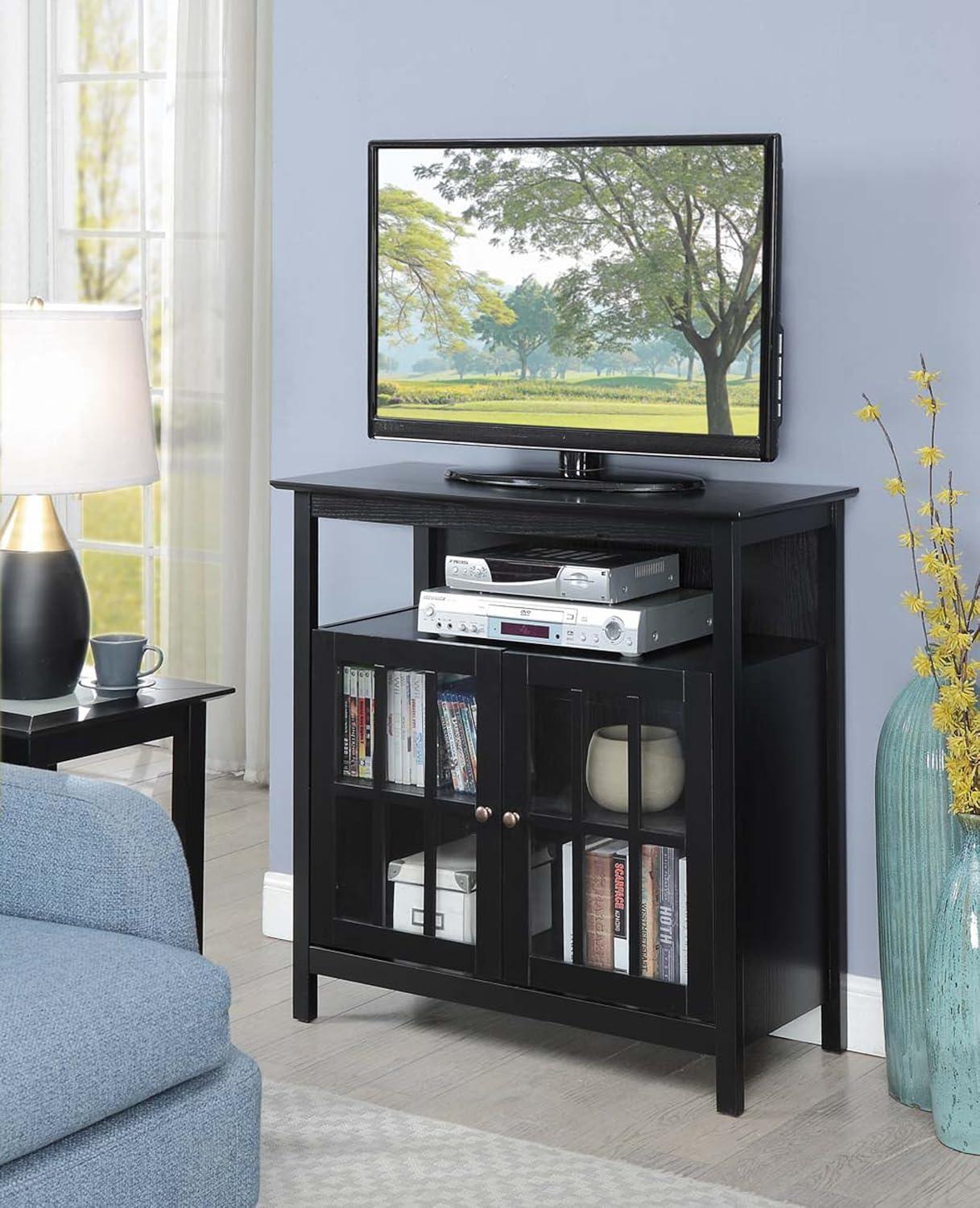 Black 4-Tier Ash and Pine Media Console with Cabinet