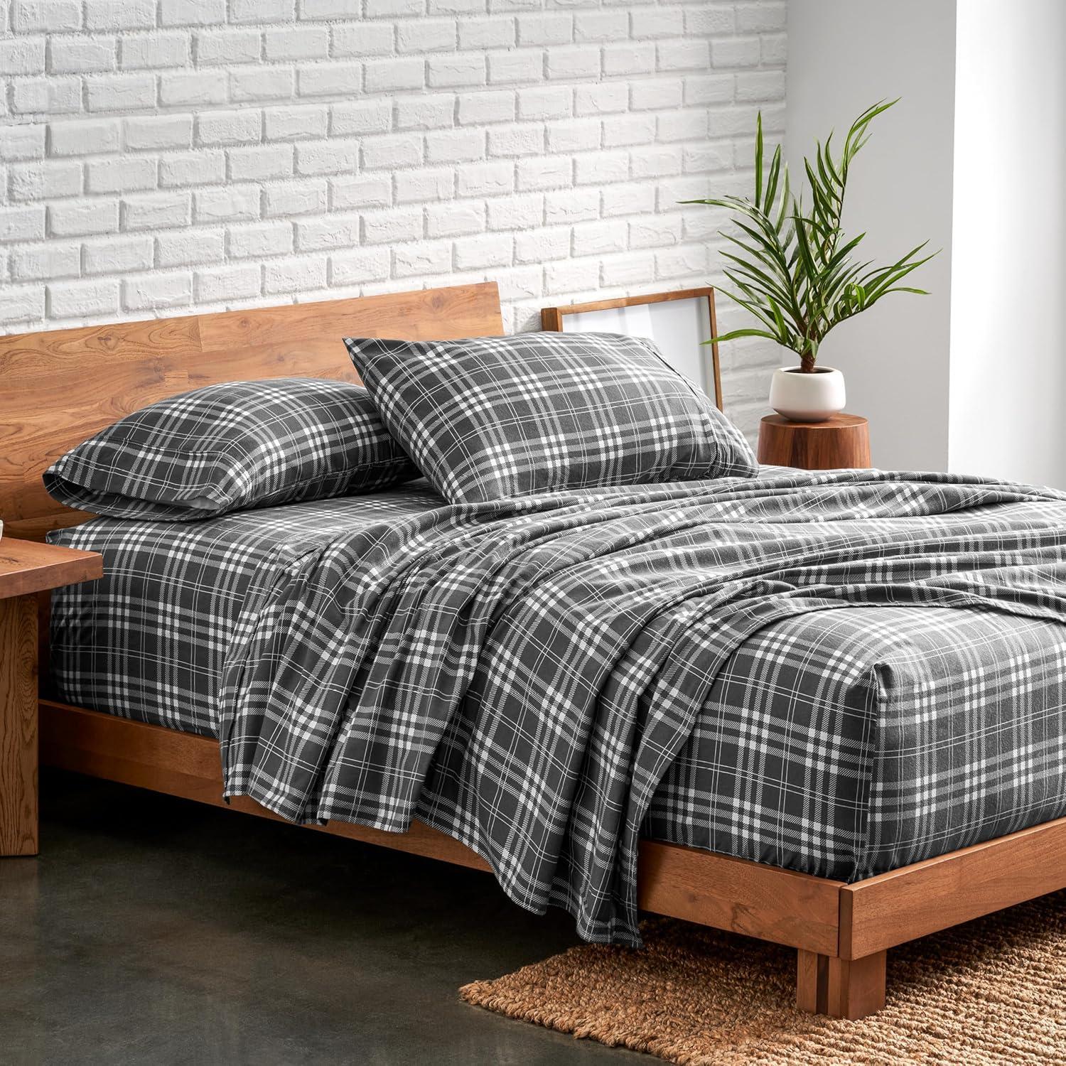 Bare Home Flannel Machine Woven Plaid Sheet Set