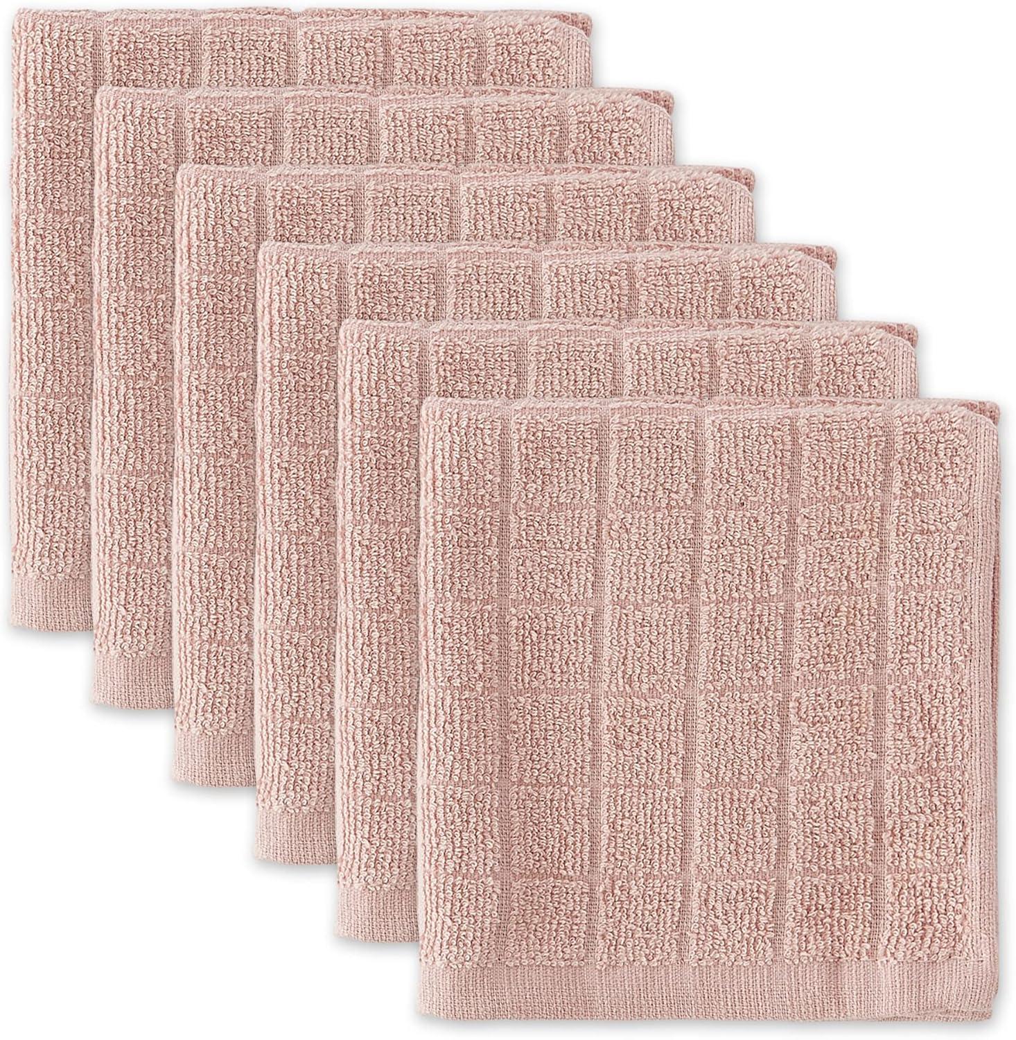 Pale Mauve Cotton Terry Dishcloth Set of 6, 12x12