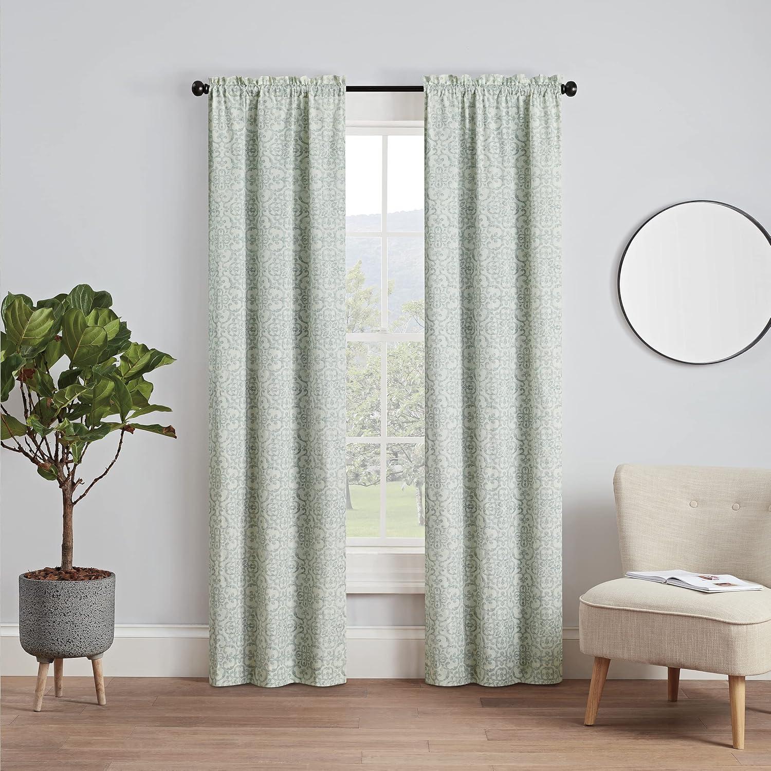 Spa Blue Light-Filtering Cotton Polyester Window Curtains, 84" x 56"