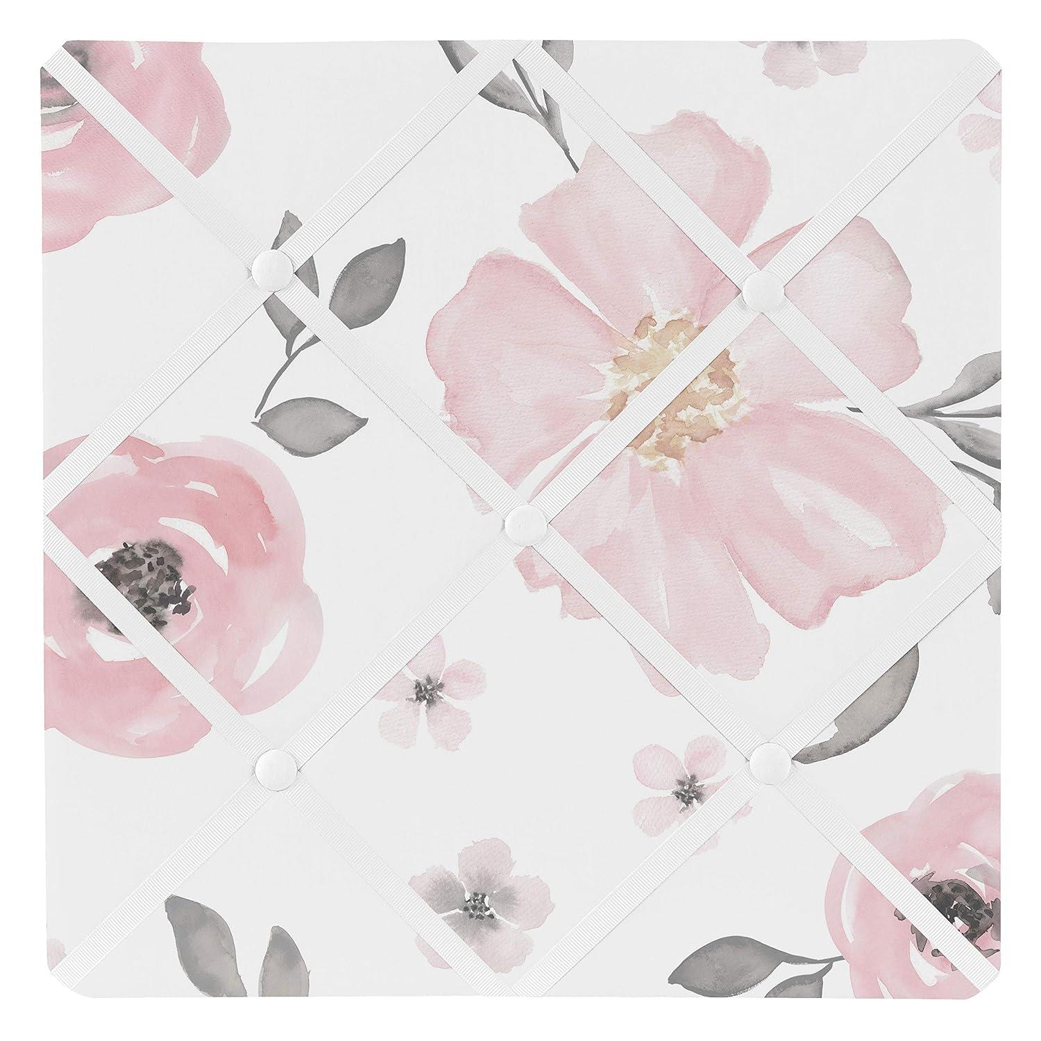 Blush Pink and Grey Floral Fabric Memo Board, 13x13