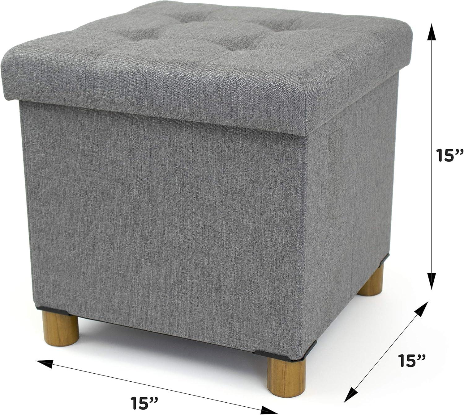 Humble Crew Dakota Collapsible Cube Storage Ottoman Foot Stool with Tray, Grey