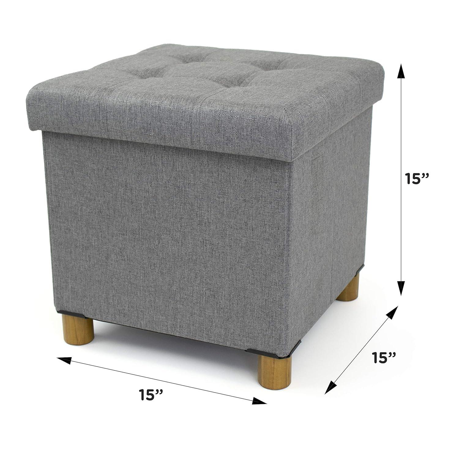 Humble Crew Dakota Collapsible Cube Storage Ottoman Foot Stool with Tray, Grey