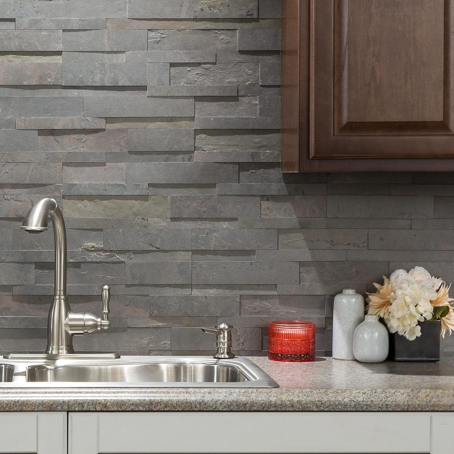 Aspect Peel and Stick Stone Overlay Kitchen Backsplash - Raised Kilnstone (5.9" x 23.6" x 1/4" -1 Pc)
