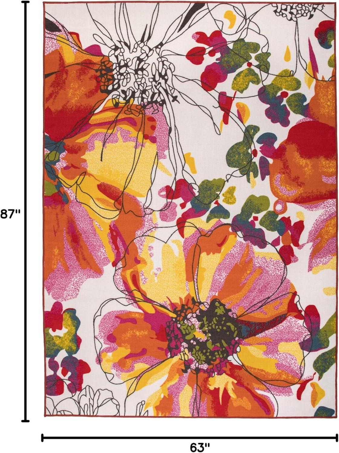 World Rug Gallery Modern Bright Flowers Non-Slip Area Rug