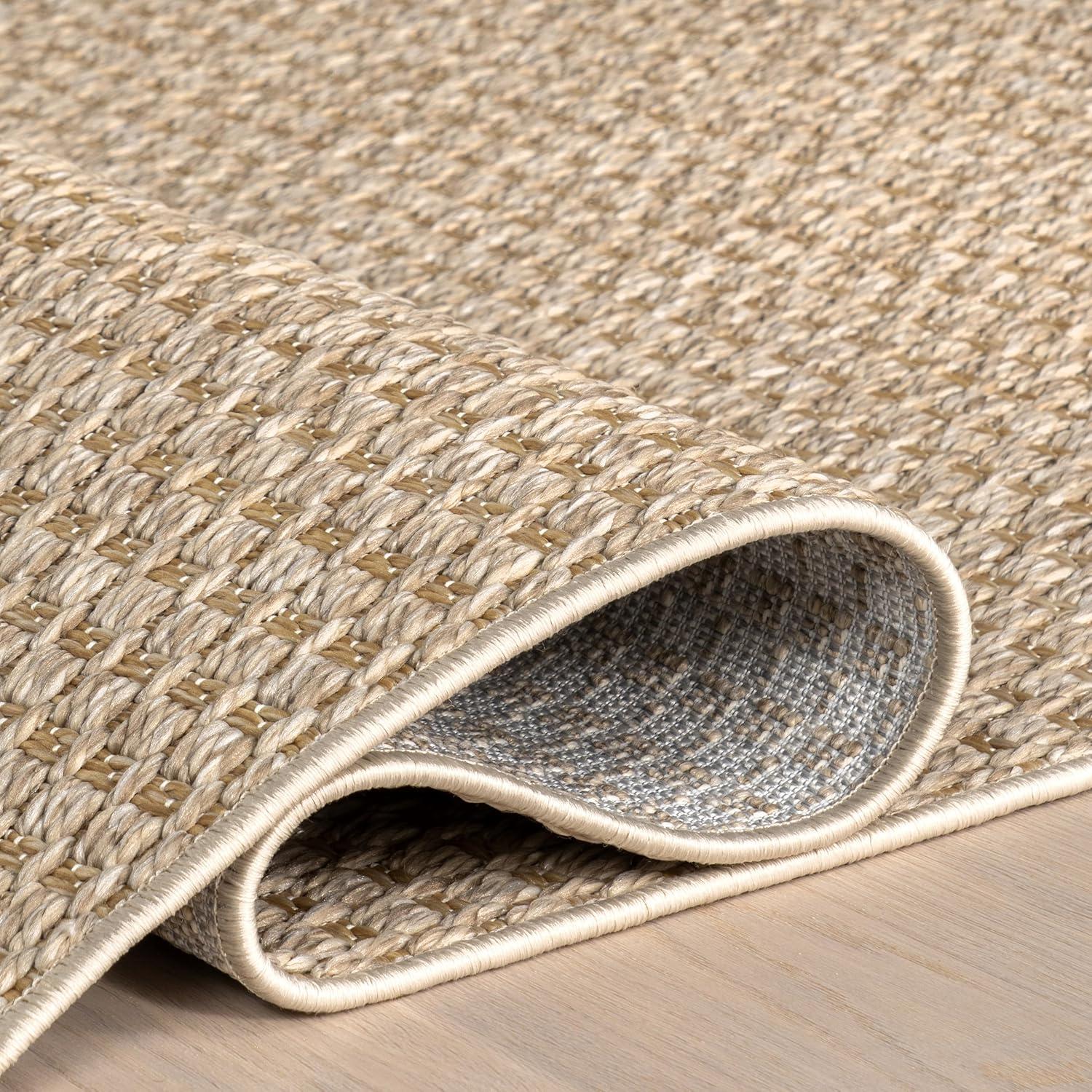 Beige Geometric Flat Woven 6' x 9' Outdoor Area Rug