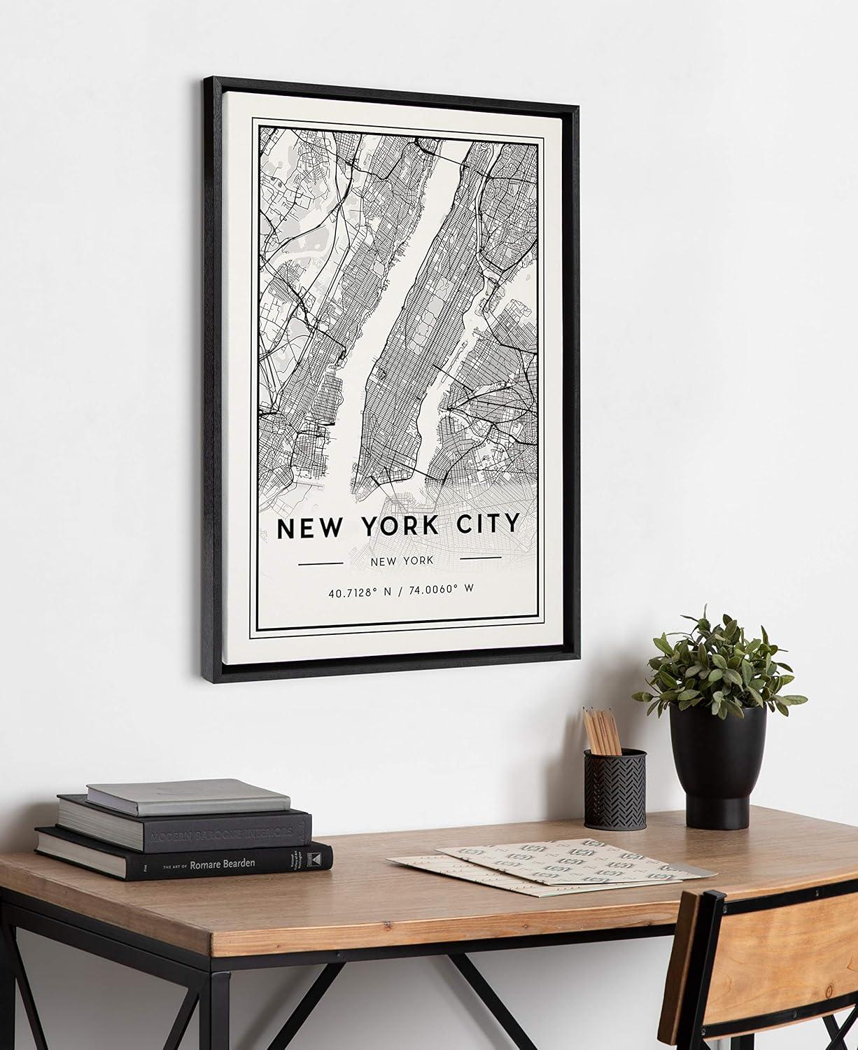 23" x 33" Sylvie New York City Modern Framed Canvas by Jake Goossen Black - Kate & Laurel All Things Decor