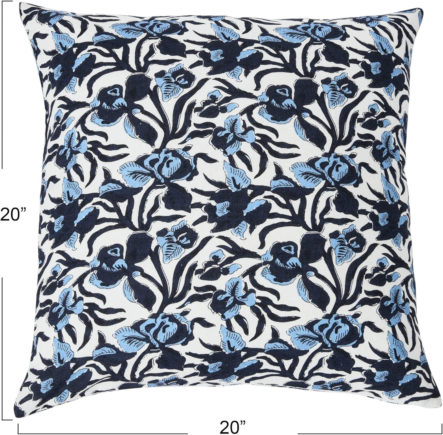 Noir Iris 20'' Square Navy and White Cotton Pillow