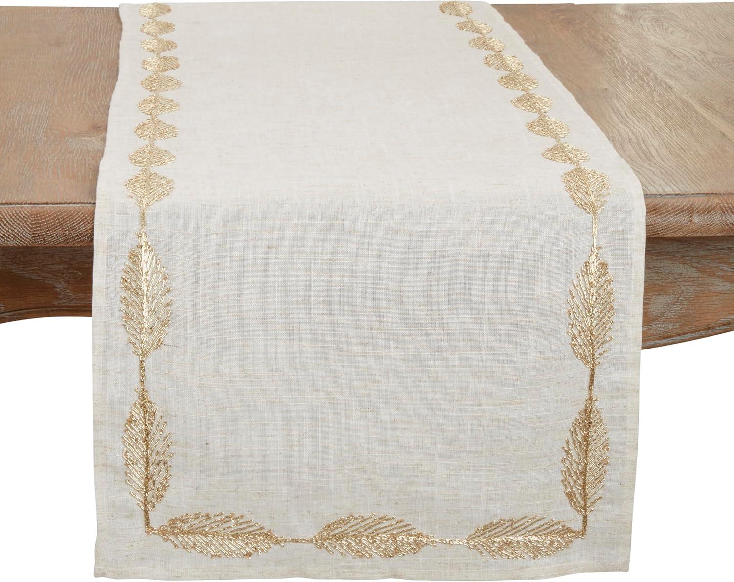 Cream Floral Embroidered Polyester Table Runner, 16" x 54"