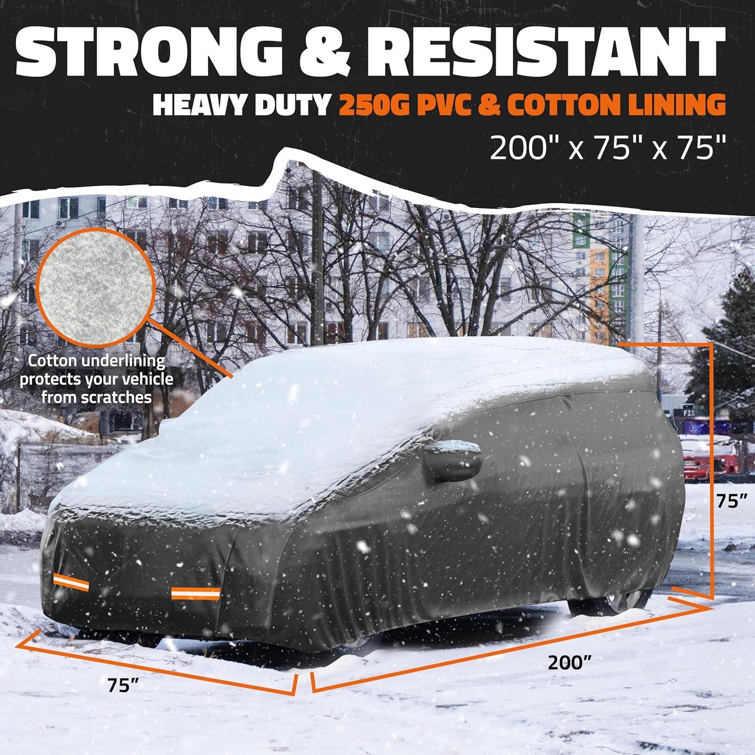 Mockins Heavy Duty Large SUV Car Cover - 200"x75"x75" - 250g PVC Cotton Lining