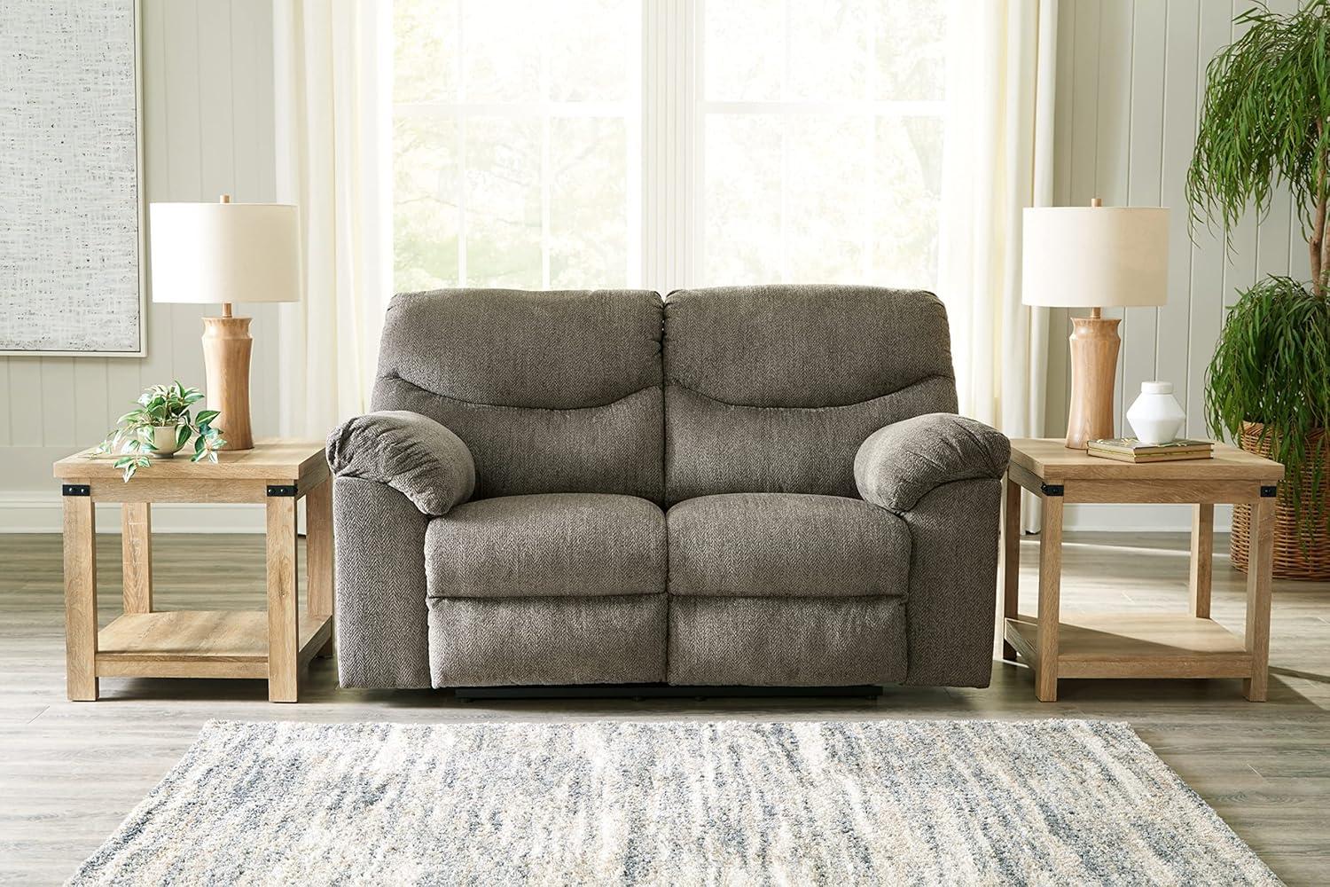 Putty Fabric Manual Reclining Loveseat with Metal Frame