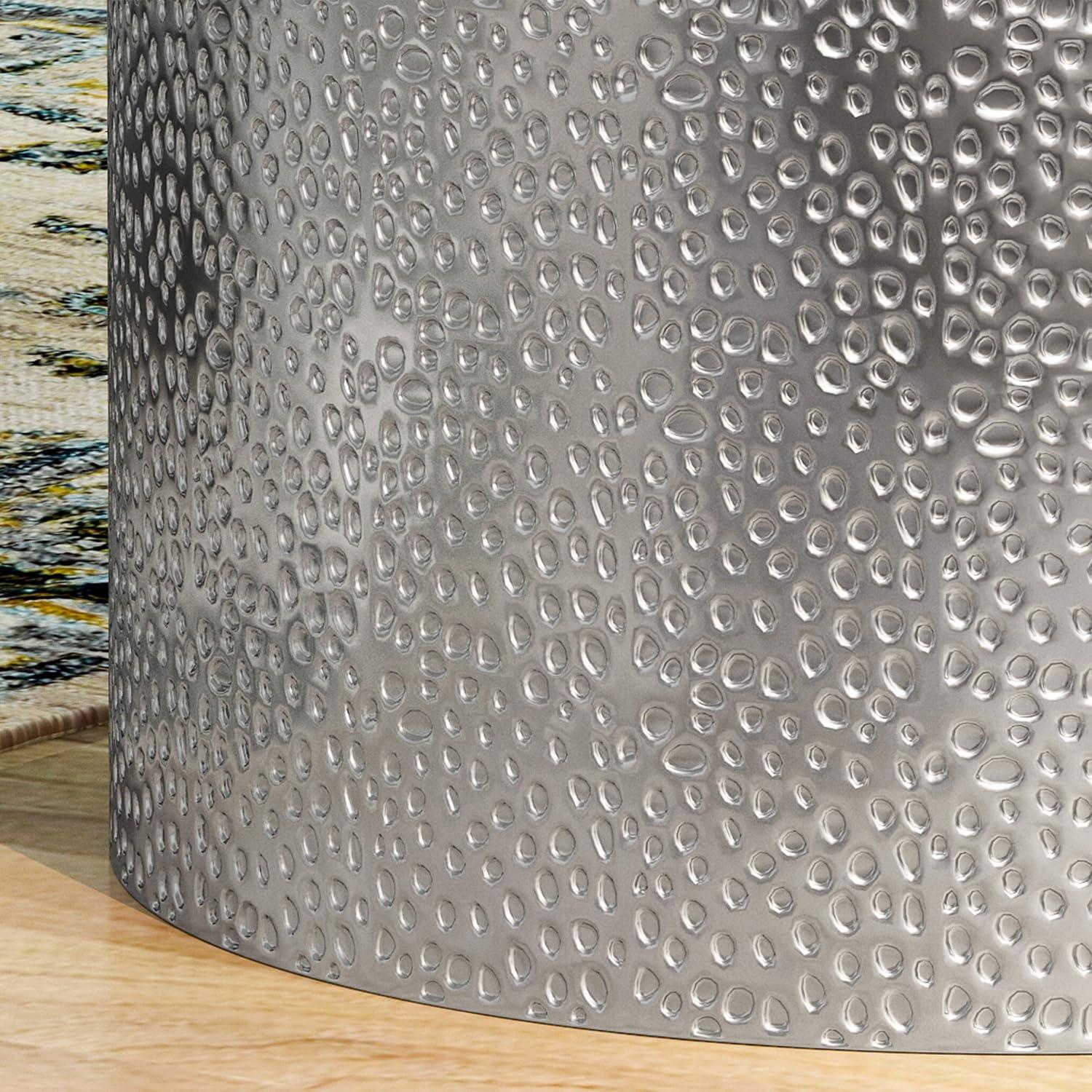 Braeburn Modern Round Accent Table Silver - Christopher Knight Home: Hammered Iron, Cylindrical, No Assembly Required