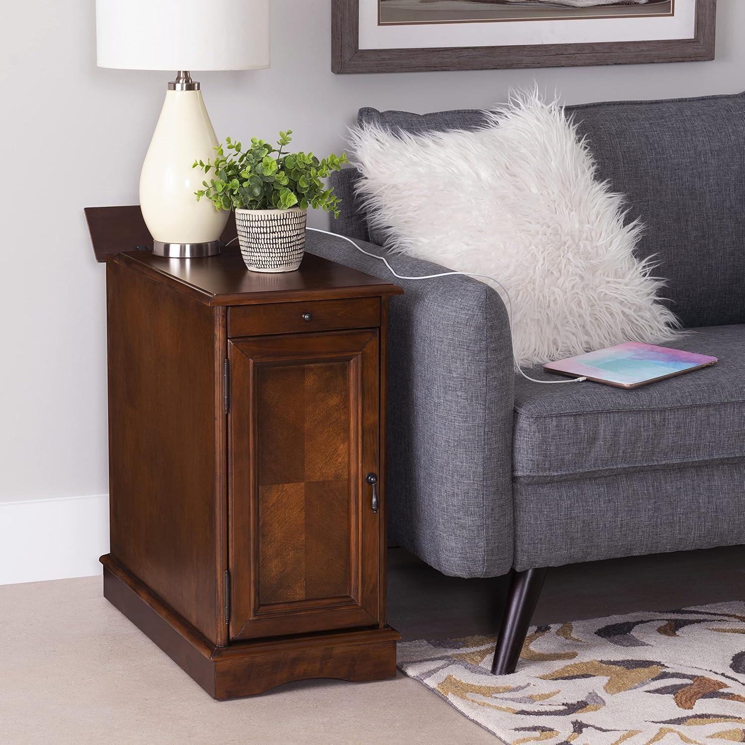 Powell Butler Accent Table with USB and Electrical Charging Station, Hazelnut