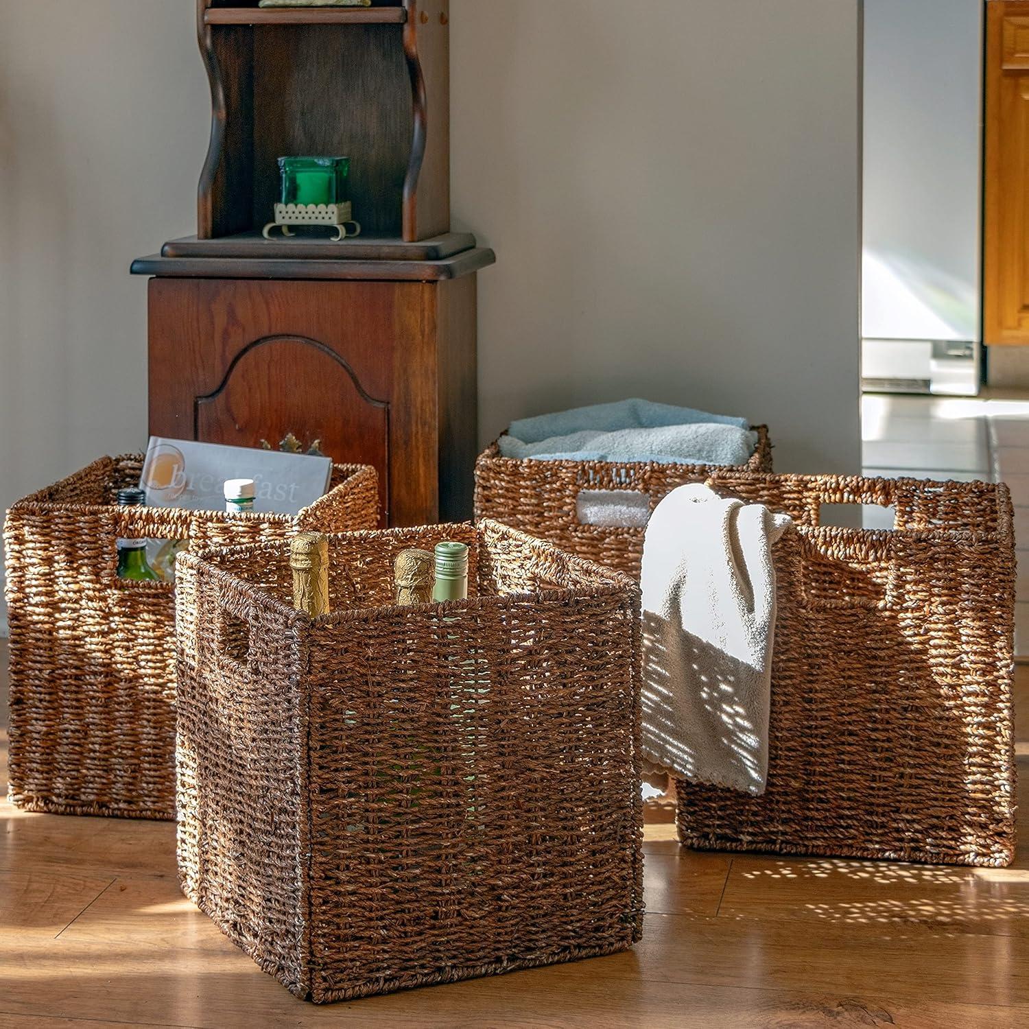 Highland Dunes 12" Foldable Woven Paper Rope Storage Basket with Iron Wire Frame (Set of 4)