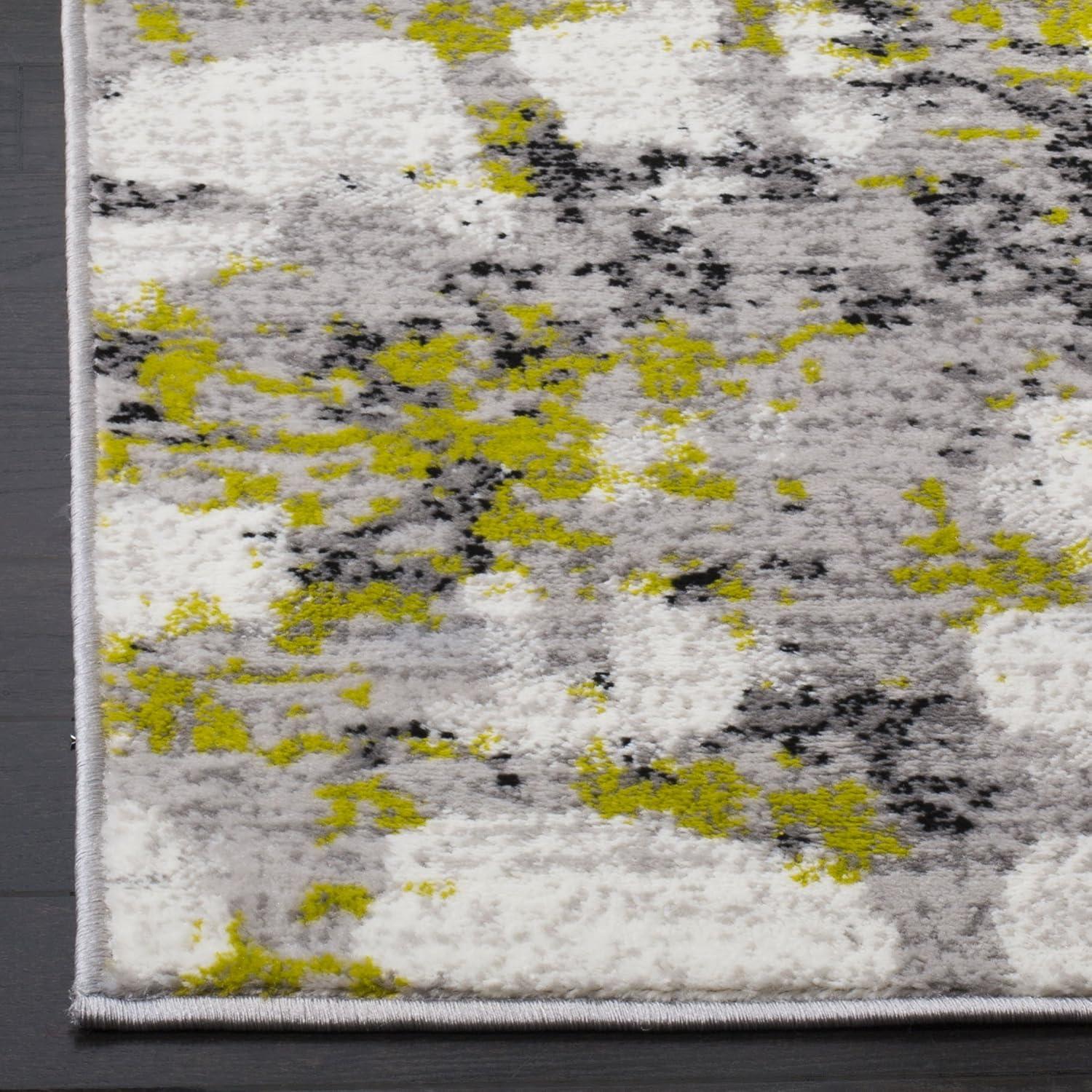 Modern Medallion 4' Square Rug in Grey and Green Synthetic