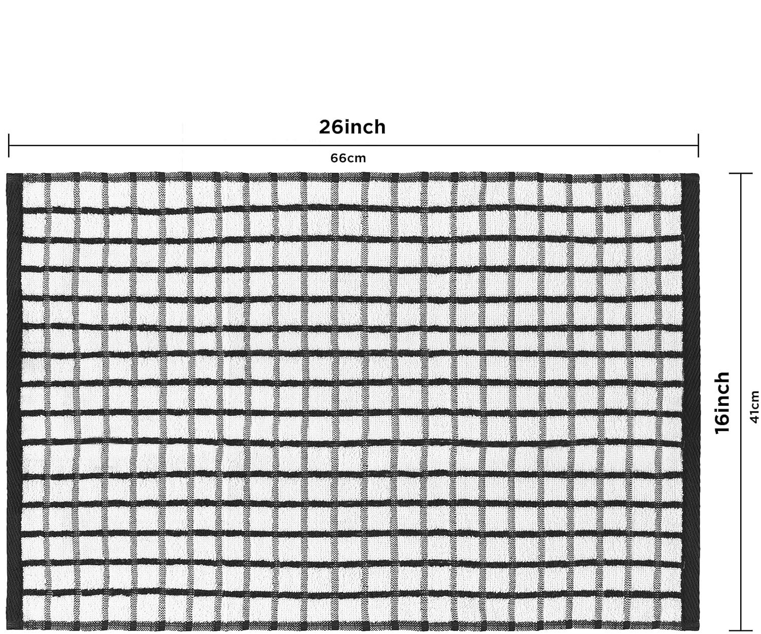 White Classic 100% Cotton Checkered Design Kitchen Towel Set of 8 - 16x26" Black