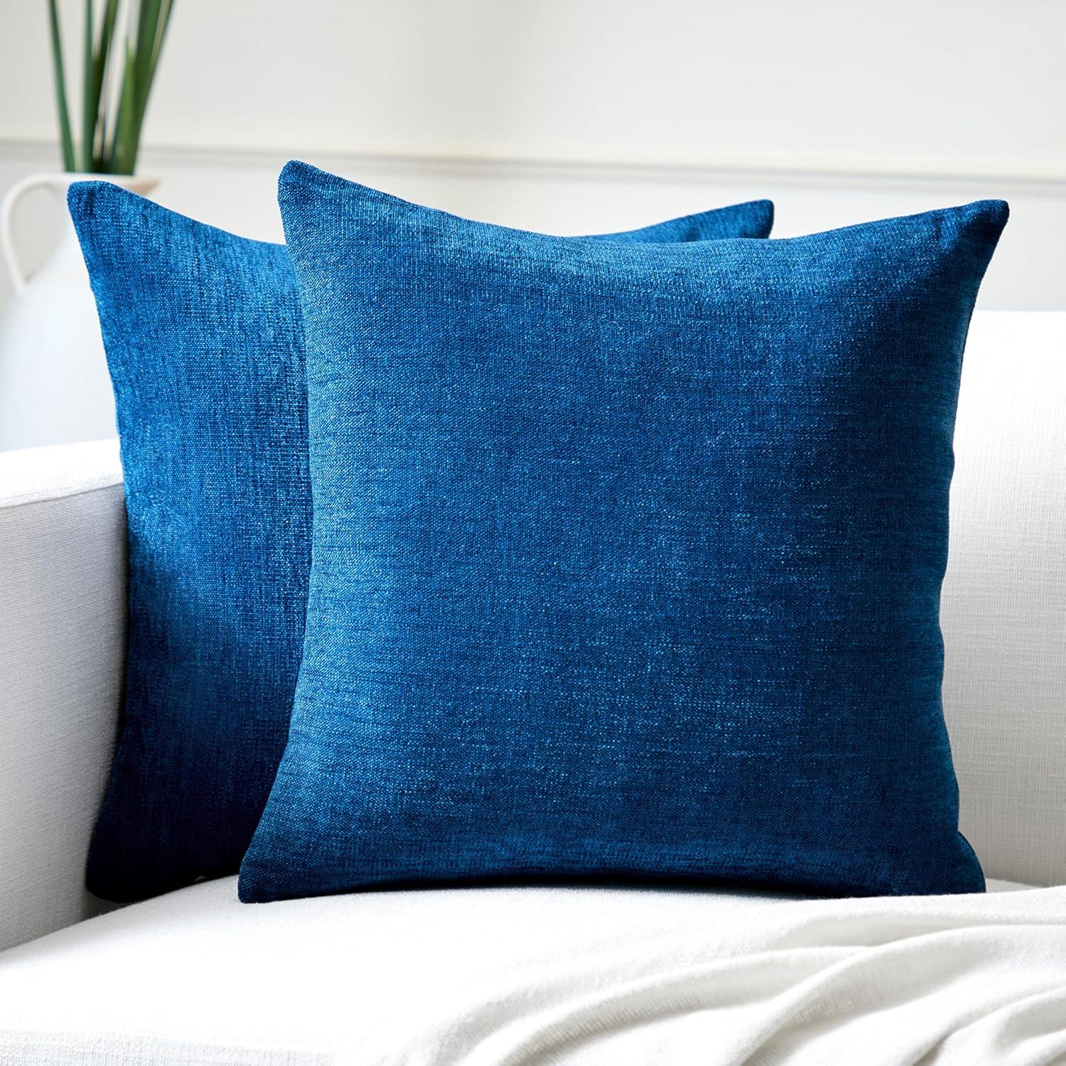 PAVILIA Set of 2 Throw Pillow Covers, Decorative Velvet Square Cushion Cases for Bed Sofa Couch Bedroom Living Room, Navy Blue/20 x 20