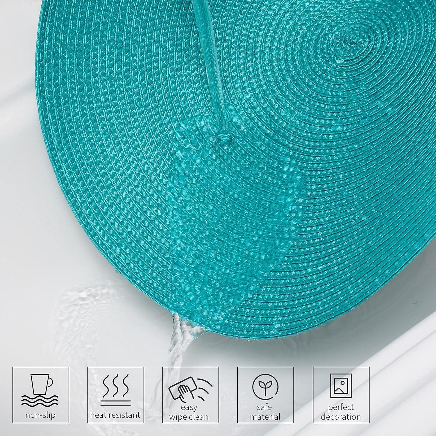 Aqua Woven Round Placemats Set of 6, 14.75"