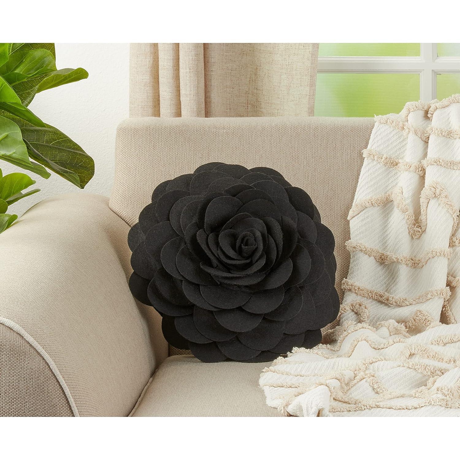 Flower Appliqued Felt Throw Pillow