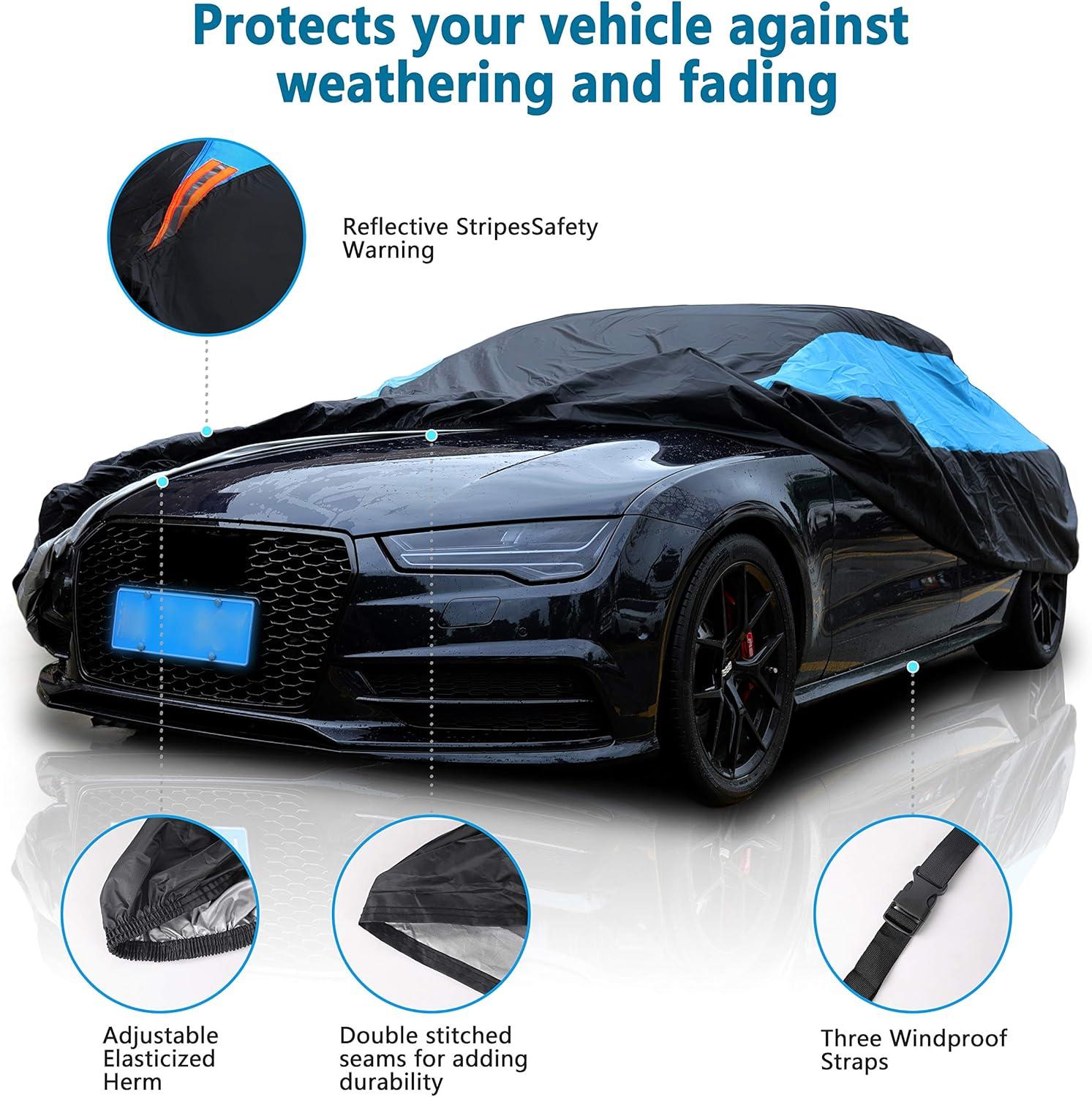 Waterproof Car Cover All Weather Snowproof UV Protection Windproof Outdoor Full car Cover, Universal Fit for Sedan (Fit Sedan Length 154-163 inch, Blue)