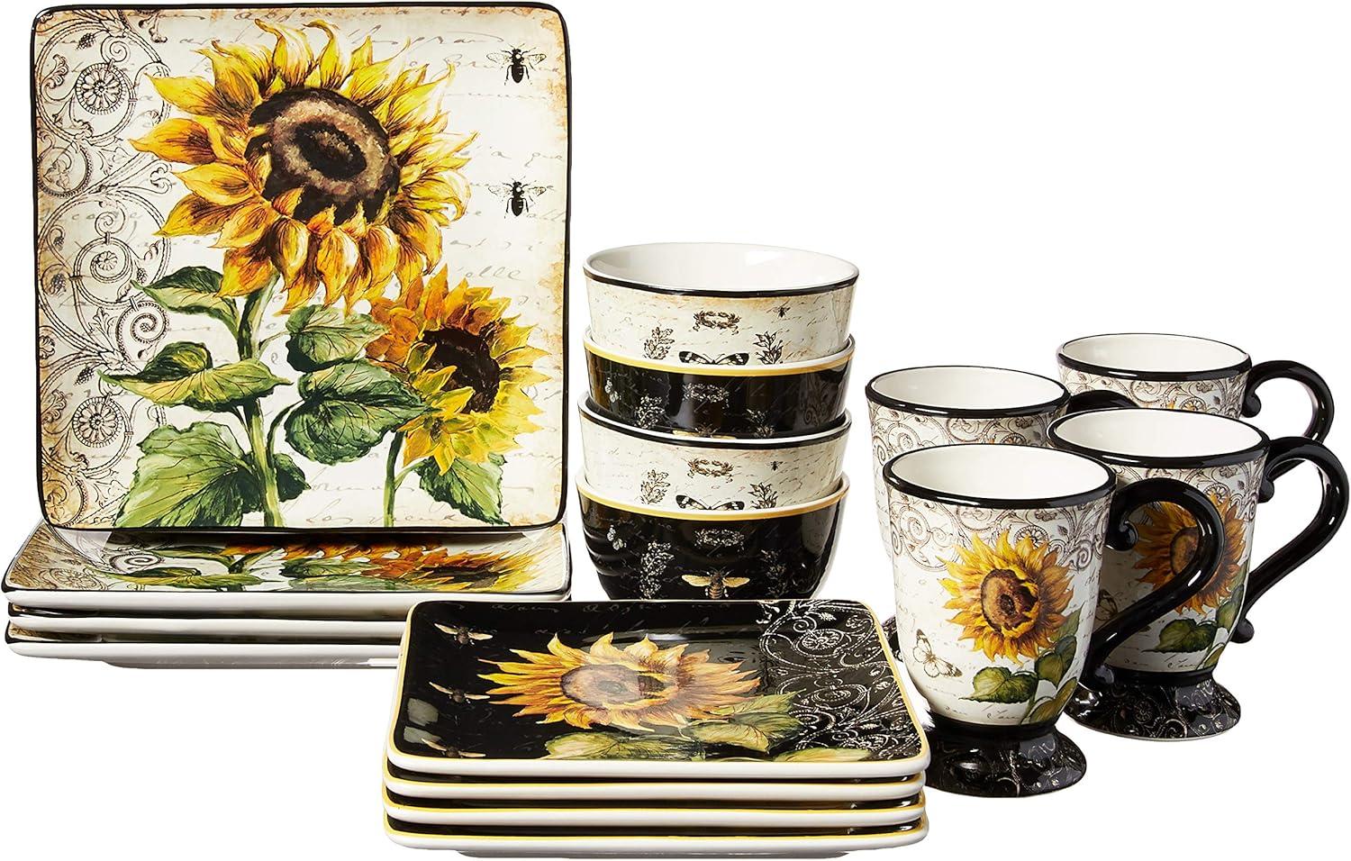 Certified International French Sunflowers 16 Piece Dinnerware Set, Service for 4