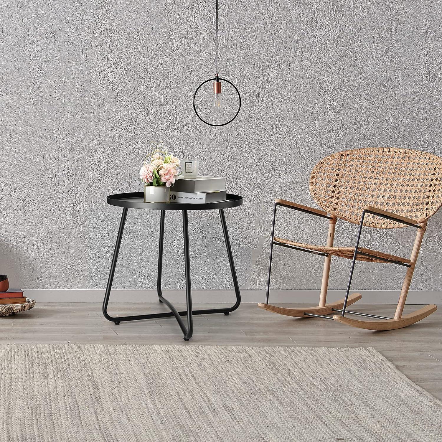 Black Round Metal Indoor/Outdoor End Table