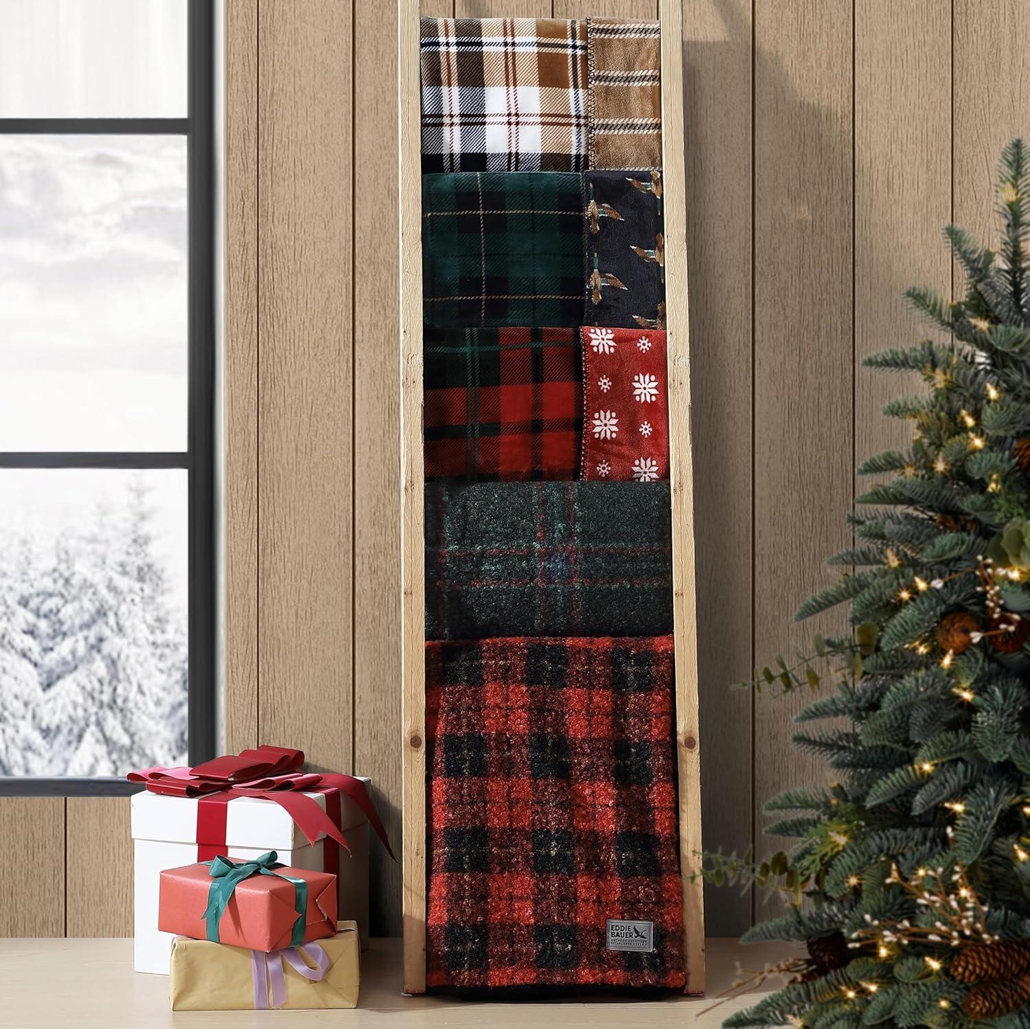 Eddie Bauer Cabin Plaid Flannel/Sherpa Throw Blanket