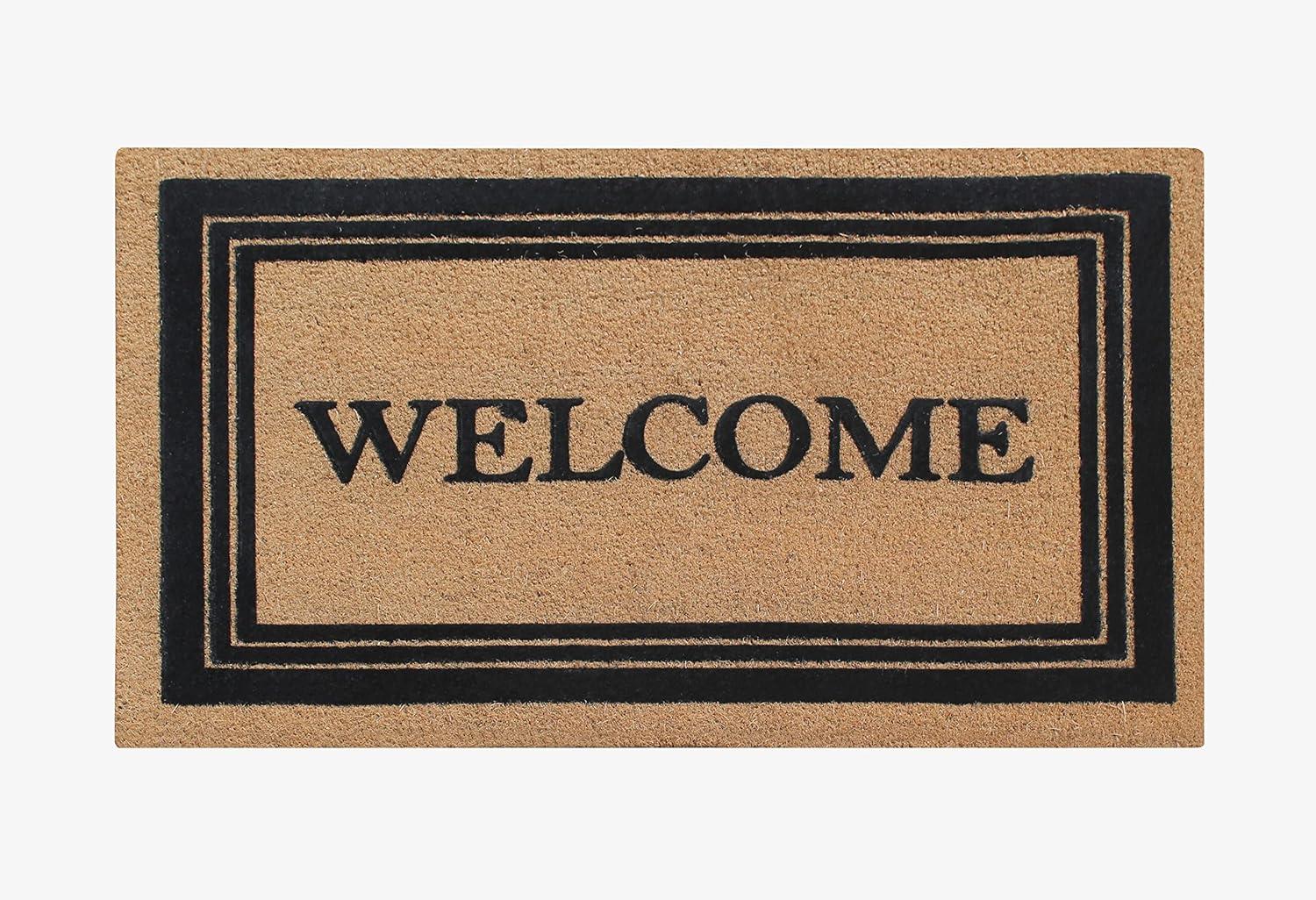 A1HC Welcome Entrance Door Mats, Durable Large Outdoor Rug, Non-Slip, Flock Doormat, Thin-Profile Heavy Duty Door Mat, Indoor Outdoor Front Door, High Traffic Areas, 24" X 39"