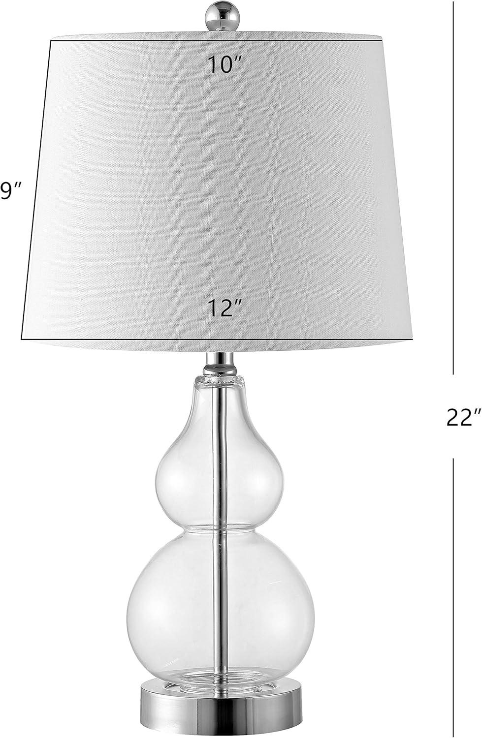 22" Clear and Chrome Glass Table Lamp Set with White Shade