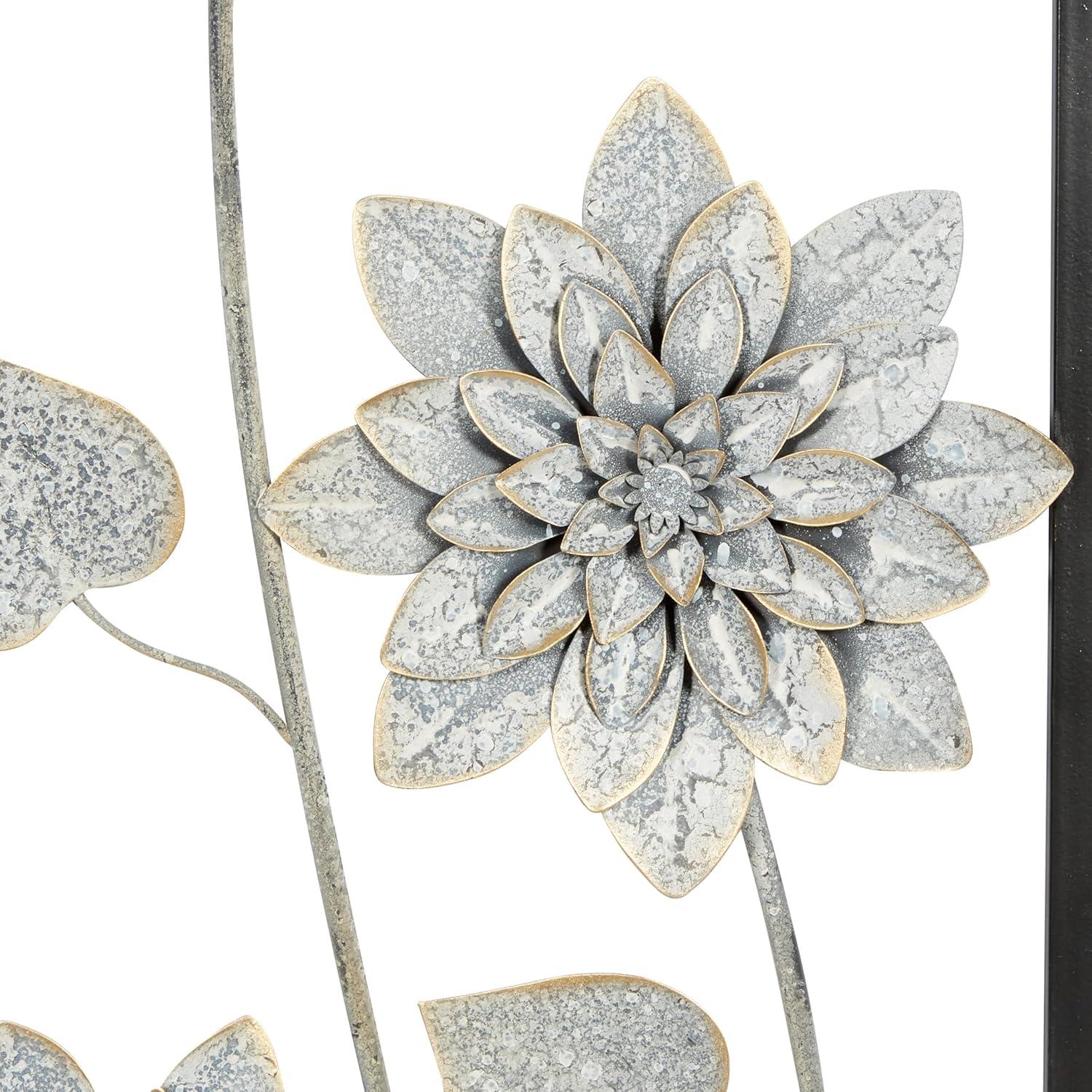 DecMode Gray Metal Floral Wall Decor with Black Frame (2 Count)