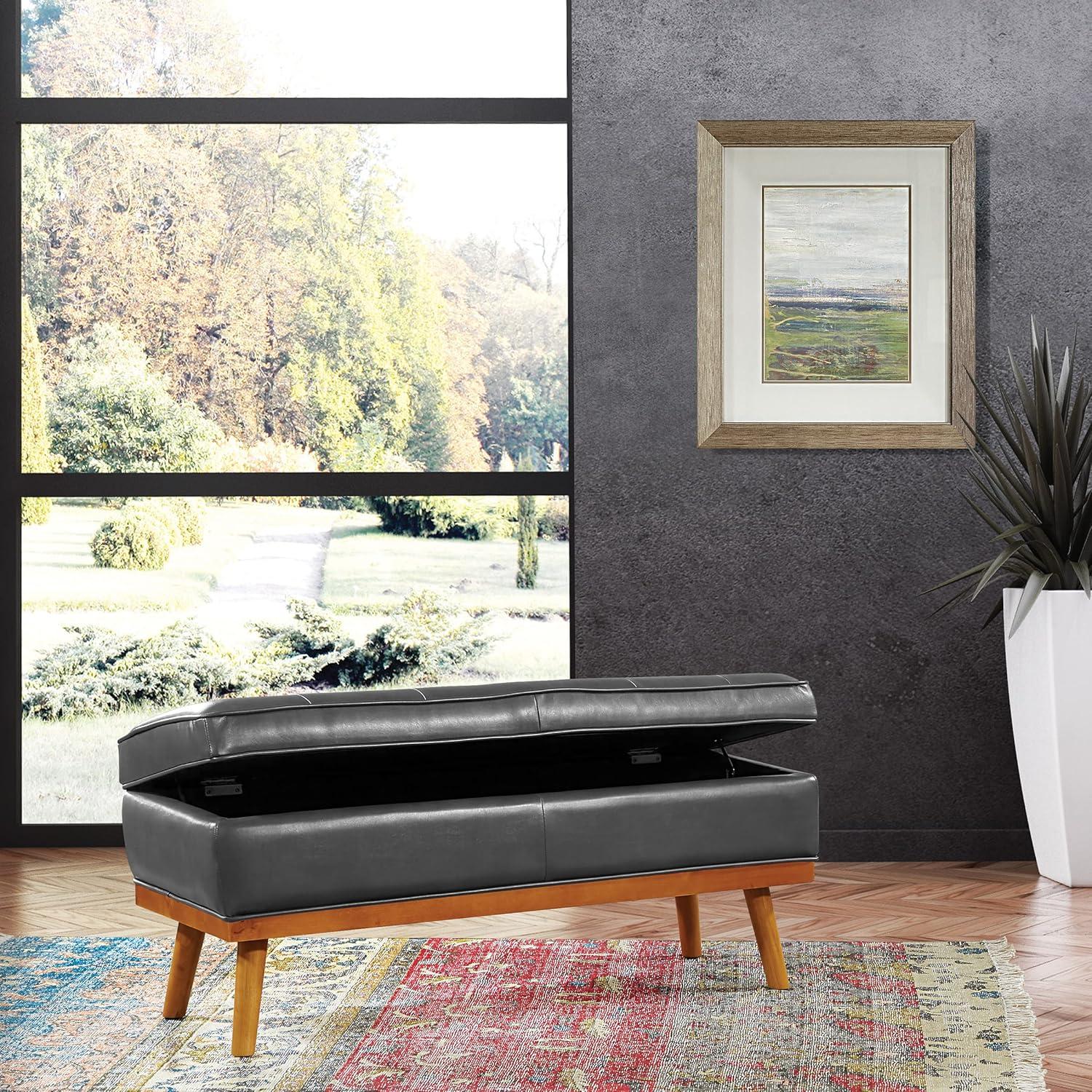 Katheryn Storage Bench Green - OSP Home Furnishings: Mid-Century Modern Ottoman, Plywood Frame, Polyester Upholstery