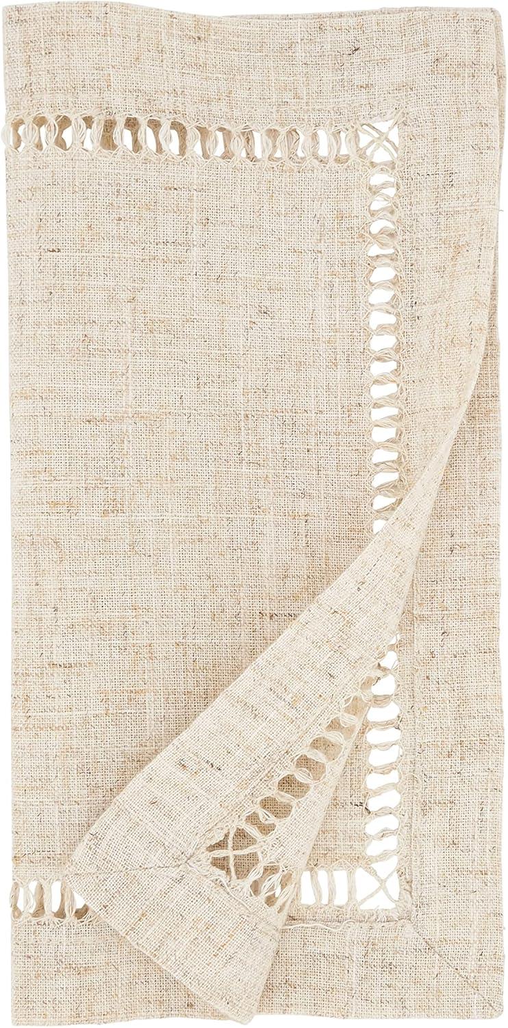 Natural Poly-Linen Blend Hemstitch Dinner Napkins, Set of 12