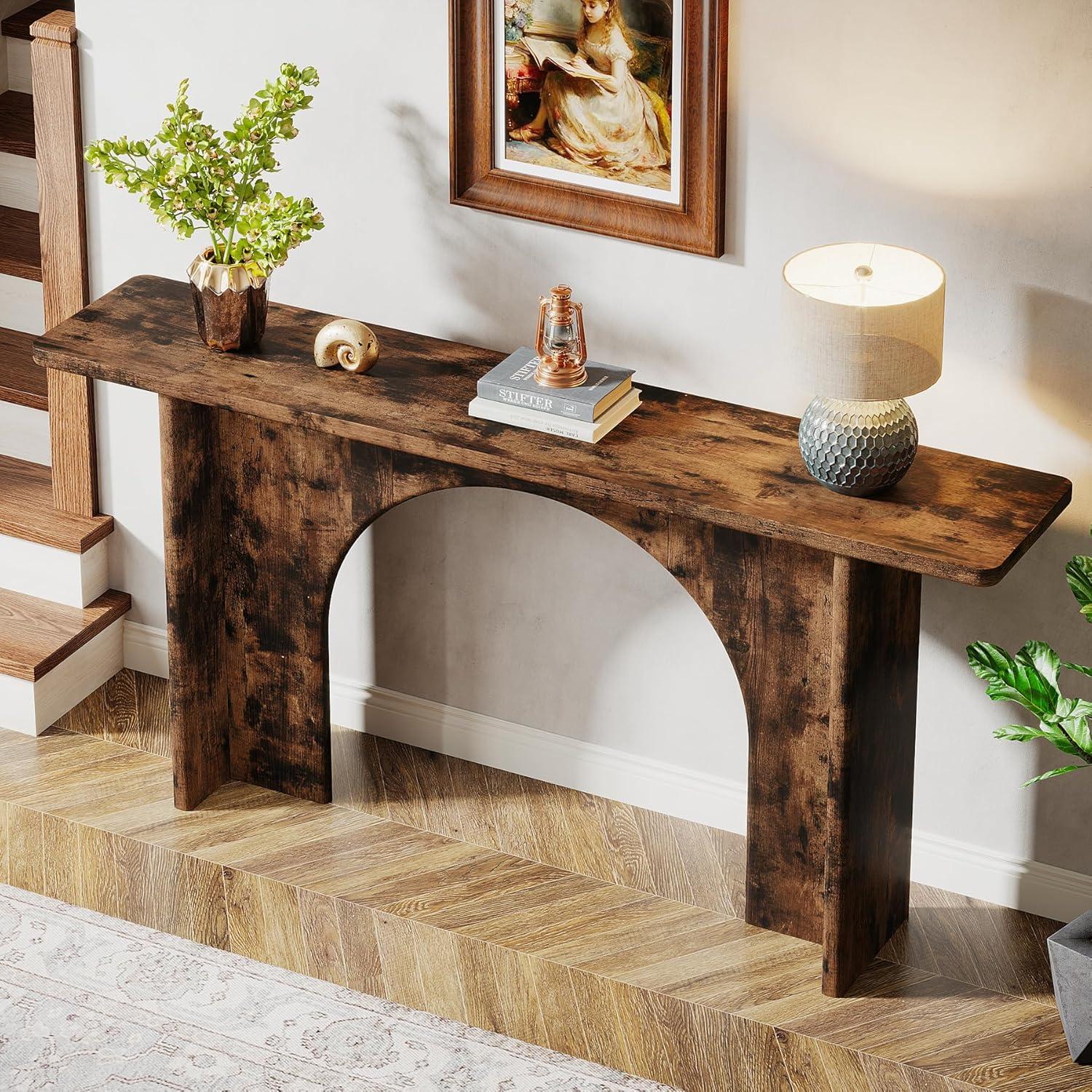 Tribesigns 63-Inch Farmhouse Console Table with Curved Arch Brace