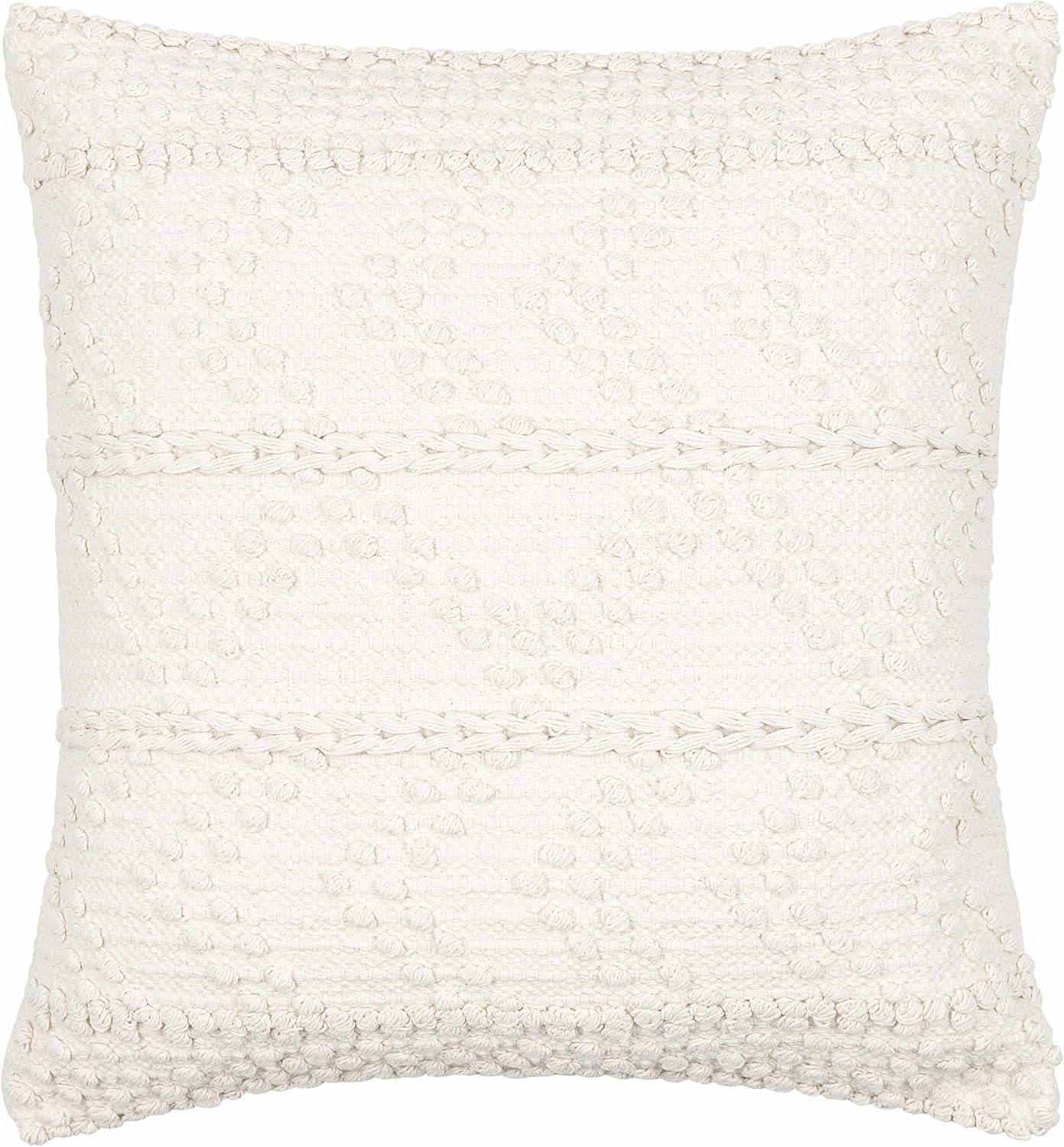 Hauteloom Sumiton Cotton Decorative Throw Pillow Cover - Moroccan Aztec High Low Textured Cushion Cover - Cream - 22" x 22" Pillow Cover