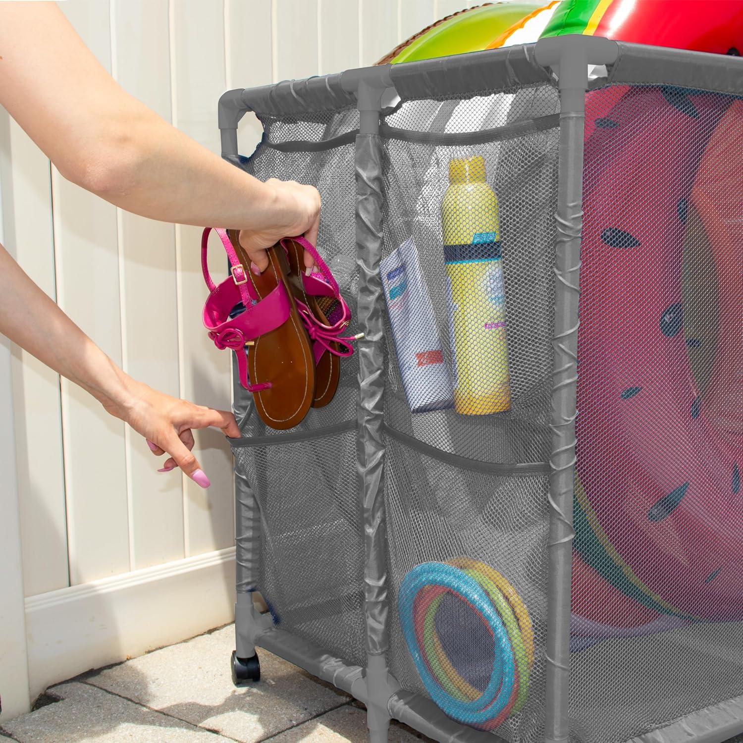 Pool Noodles Holder, Toys, Floats, Balls and Floats Equipment Mesh Rolling Storage Organizer Bin, Extra Large (30.2" L x 47.2" W x 34" H), Gray