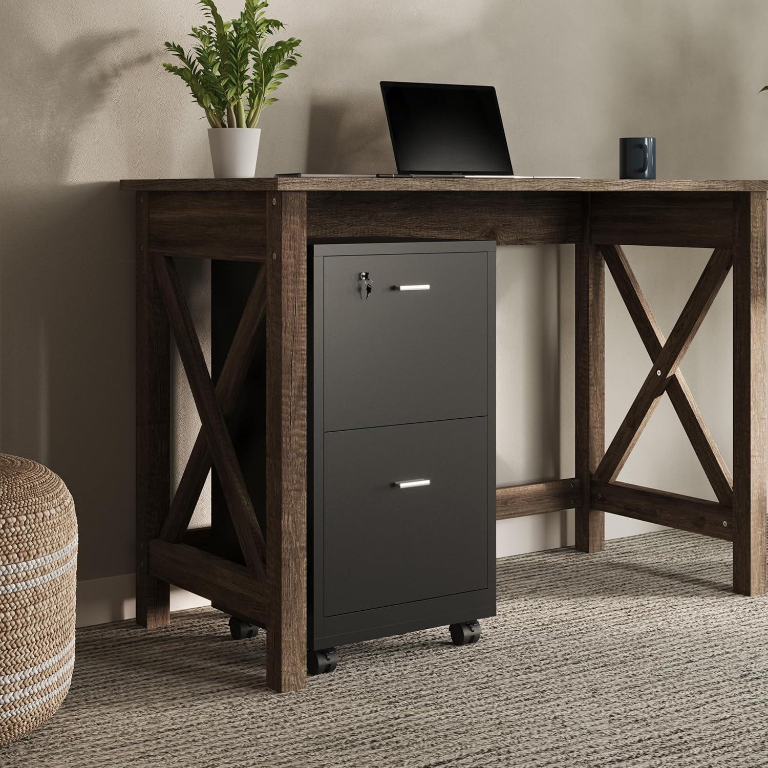 Black MDF 2-Drawer Lockable Mobile File Cabinet