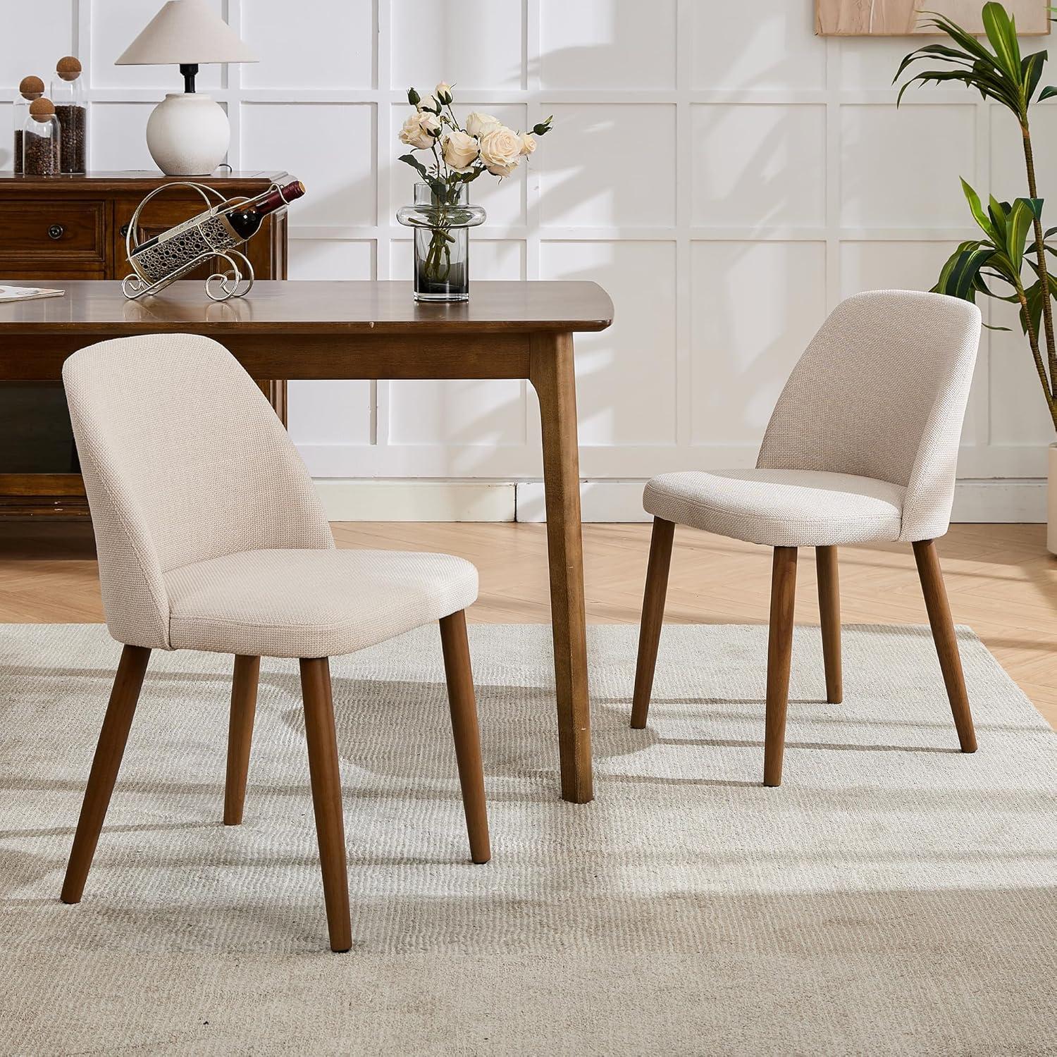 Dining Chairs Set of 2,Dining Chairs with Fabric Upholstered and Solid Wood Legs,Kitchen Side Chair,Thick Cushions Seat,Easy Assembly for Dining Room Living Room Bedroom (Beige)