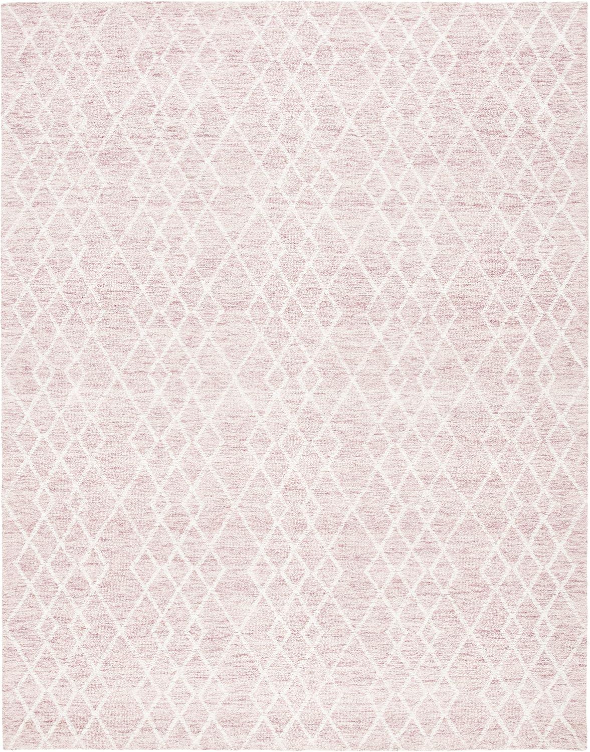 Ivory and Pink Hand-Tufted Wool 8' x 10' Area Rug