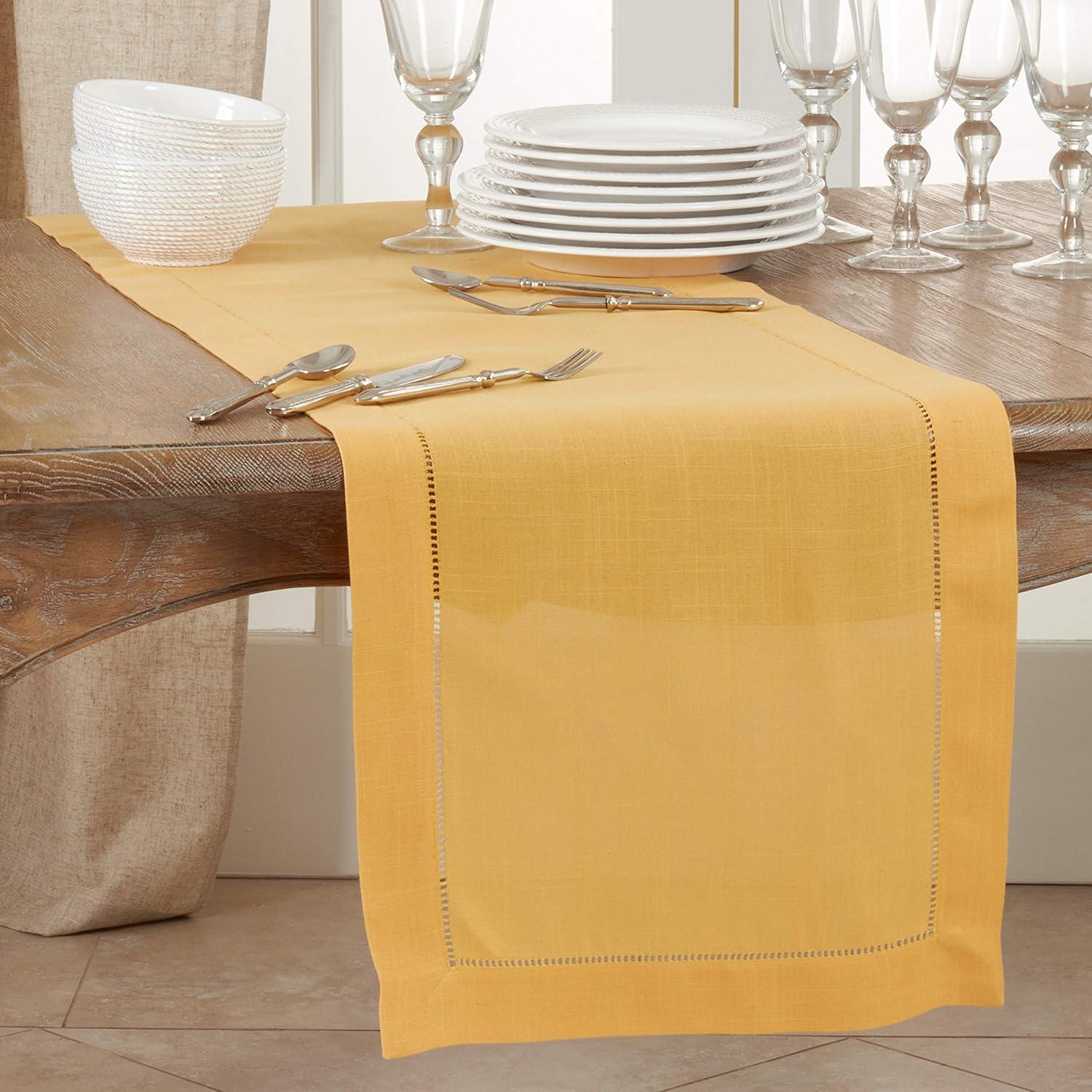 Mustard Polyester Hemstitch Table Runner 16"x90"