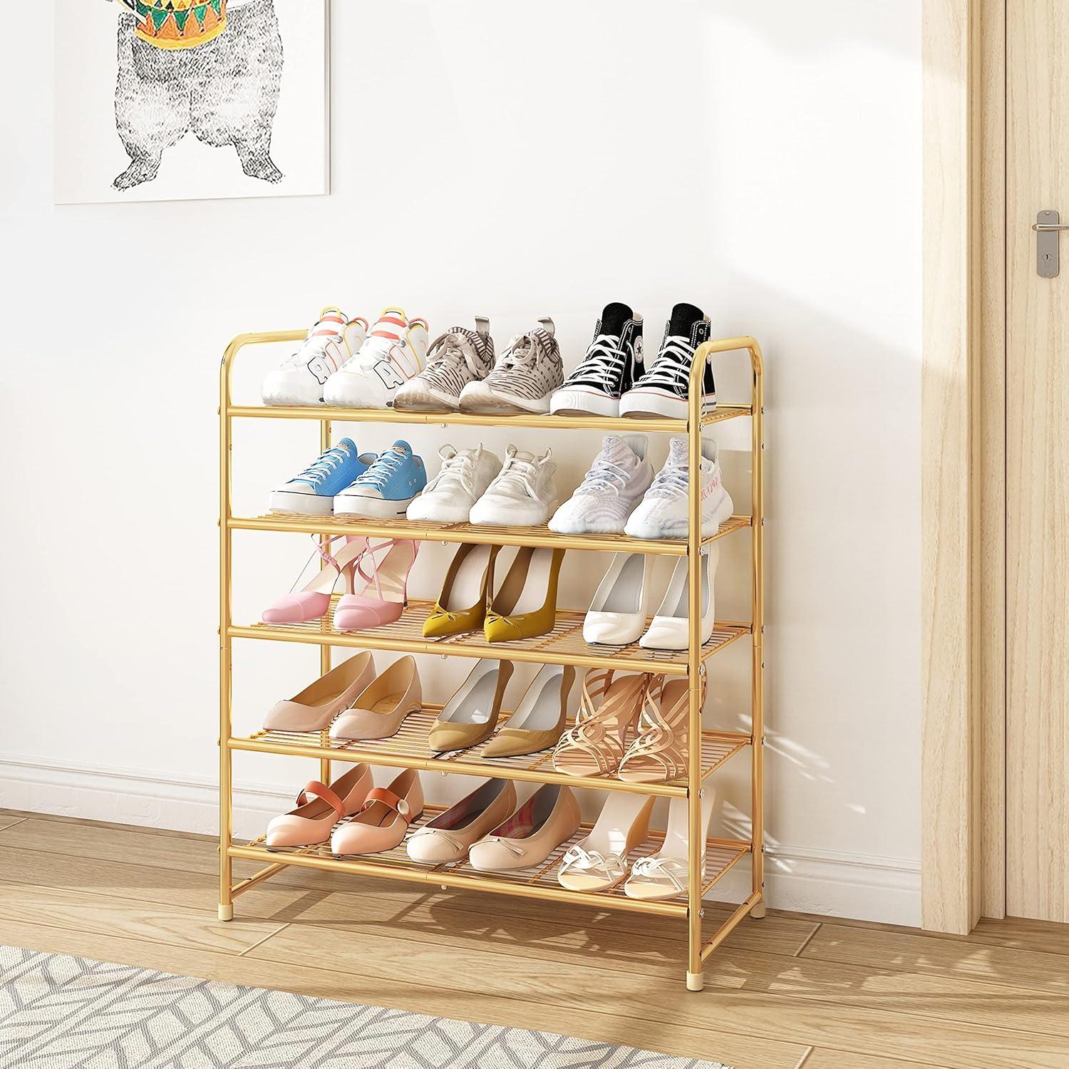 Golden Yellow 5-Tier Stackable Metal Shoe Rack